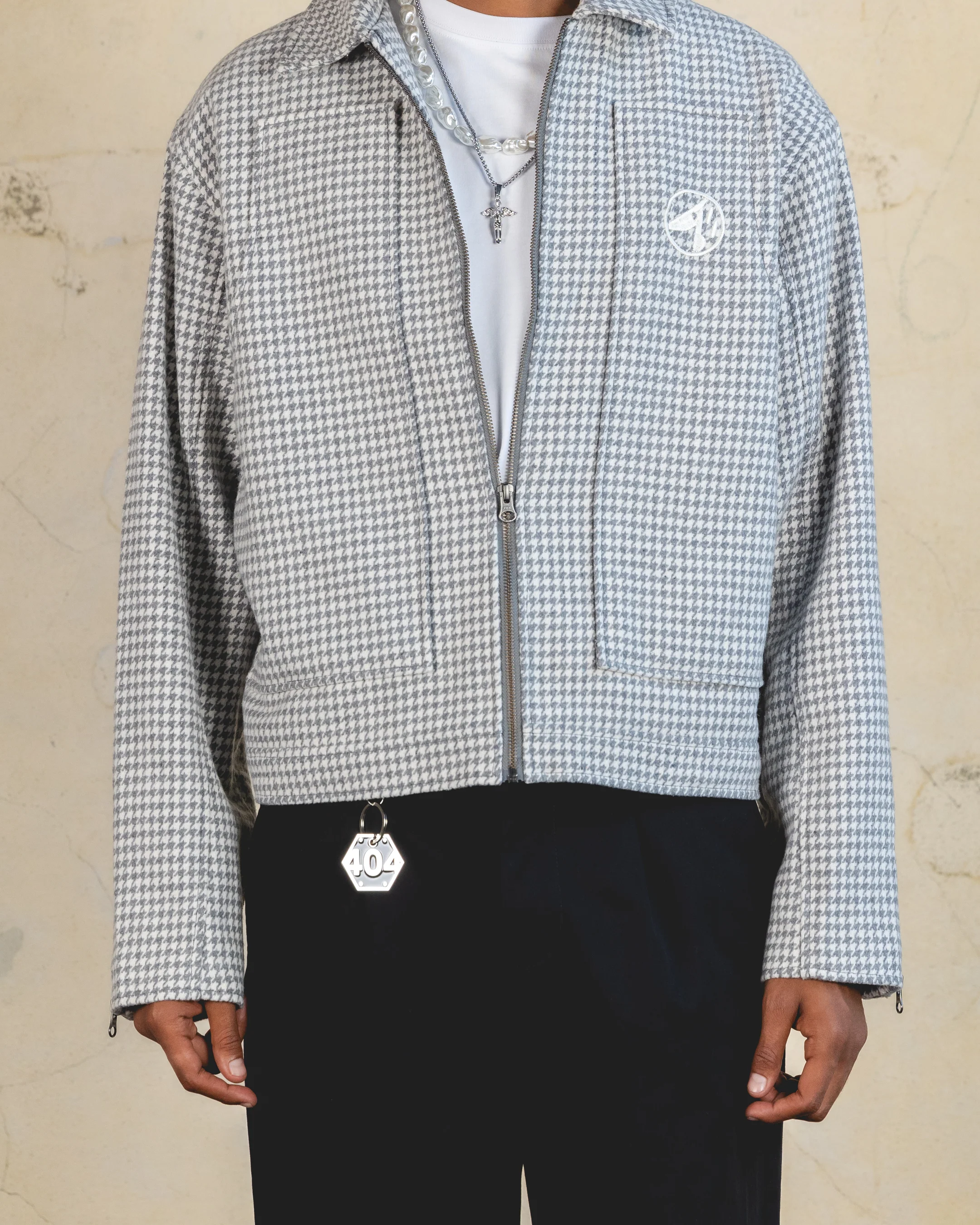 404 Studio Cropped Jacket Grey/White - Image 3