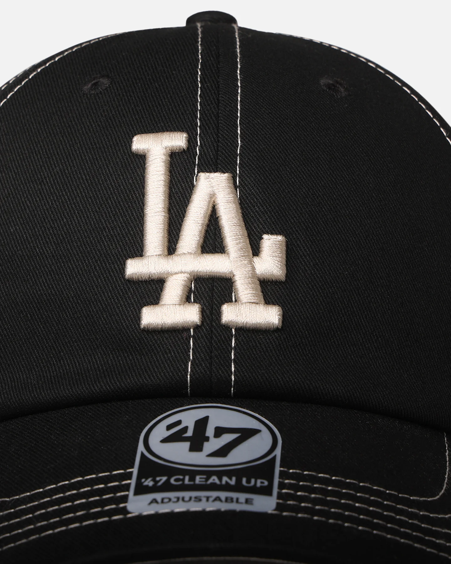 47 Brand Los Angeles Dodgers 'Contrast Stitch' 47 Clean Up Strapback Black/Bone - Image 5