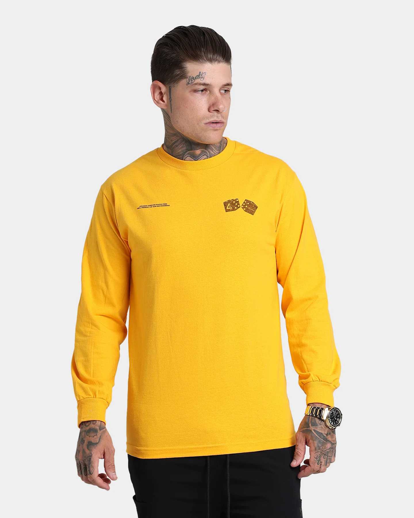 4HUNNID Roll The Dice Long Sleeve T-Shirt Mustard - Image 4