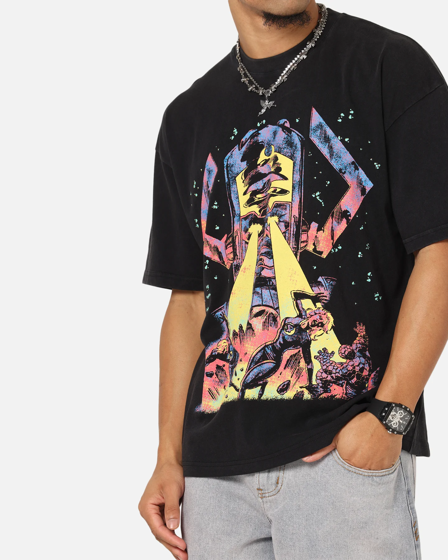 73Studio Marvel Fantastic Four Galactus Universe T-Shirt Black Acidwash - Image 7