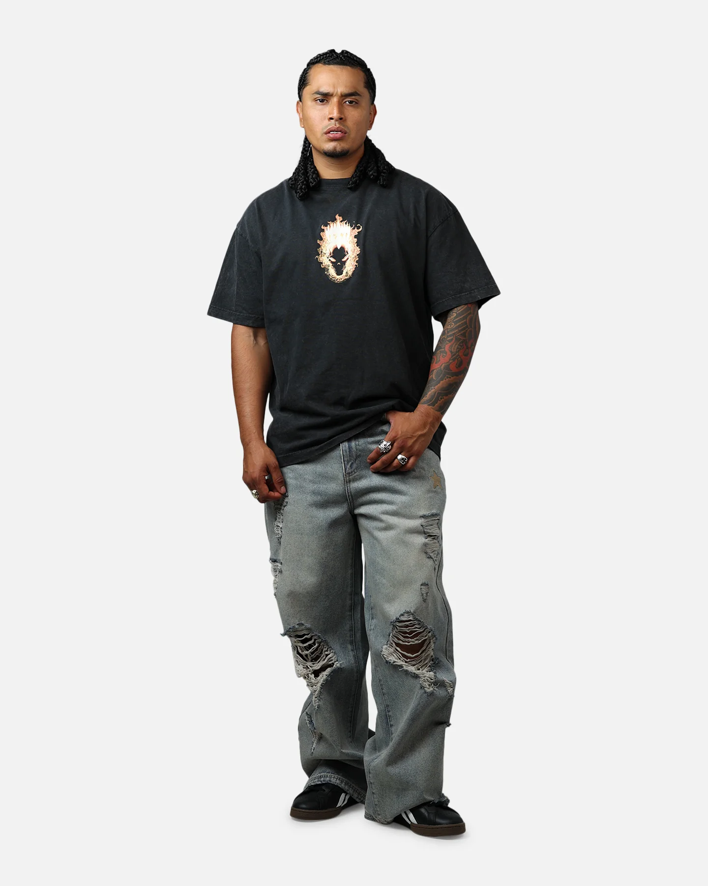73Studio Marvel Ghost Rider Fire Vintage T-Shirt Black Acidwash - Image 3