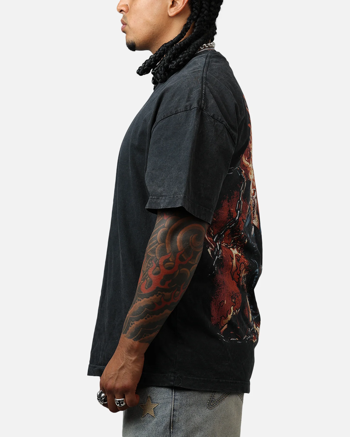 73Studio Marvel Ghost Rider Fire Vintage T-Shirt Black Acidwash - Image 5
