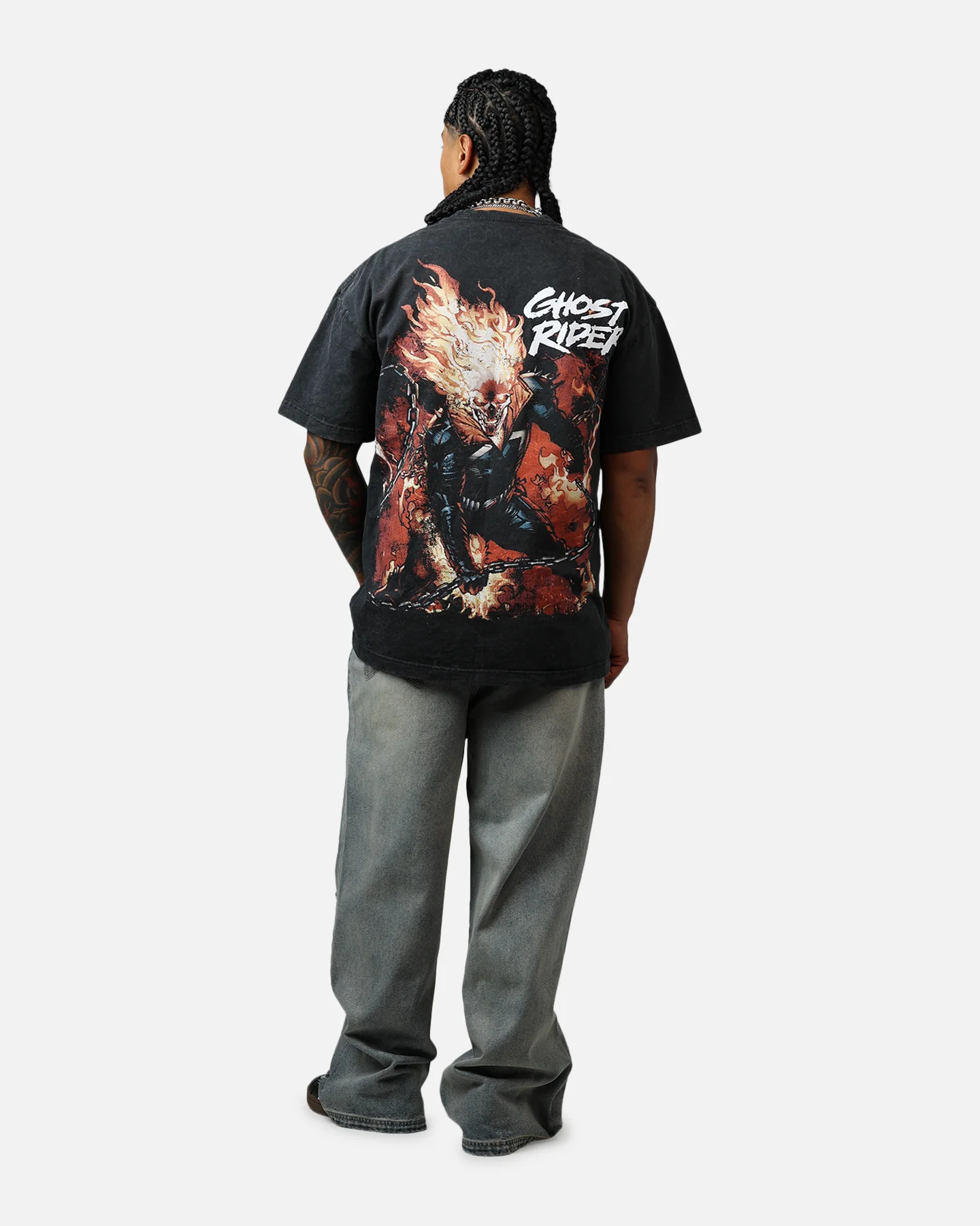 73Studio Marvel Ghost Rider Fire Vintage T-Shirt Black Acidwash - Image 6