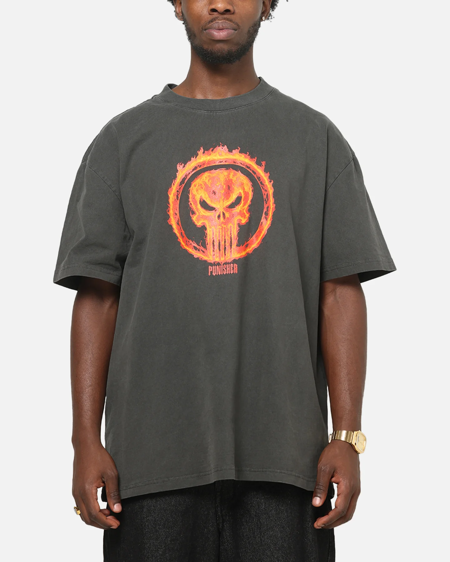 73Studio Marvel Punisher Flames Heavy T-Shirt Black Wash - Image 2