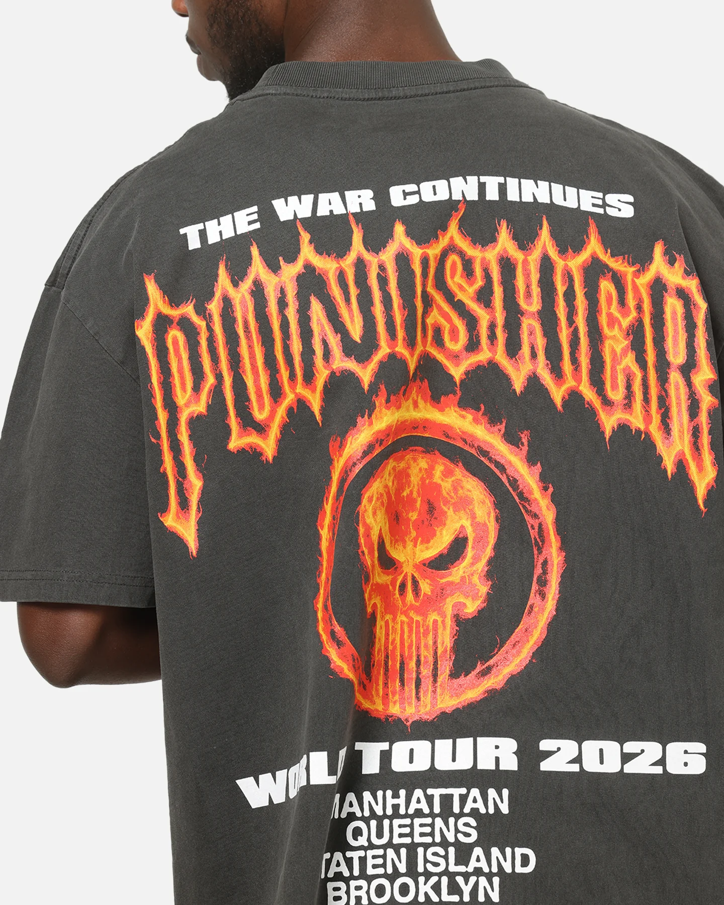 73Studio Marvel Punisher Flames Heavy T-Shirt Black Wash - Image 7