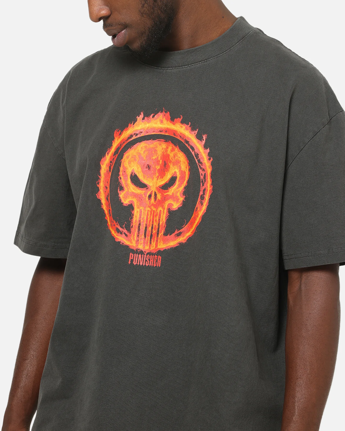73Studio Marvel Punisher Flames Heavy T-Shirt Black Wash - Image 8