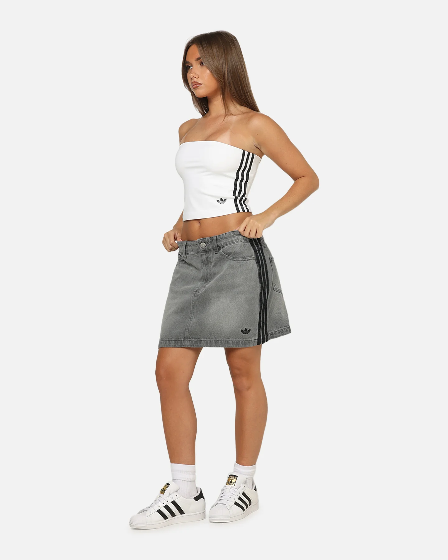 Adidas Women's Denim Mini Skirt Washed Grey - Image 2