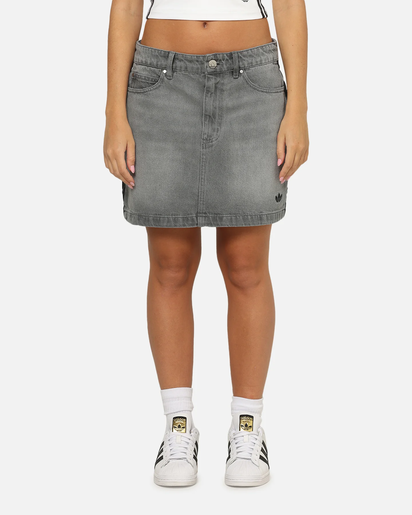 Adidas Women's Denim Mini Skirt Washed Grey - Image 5