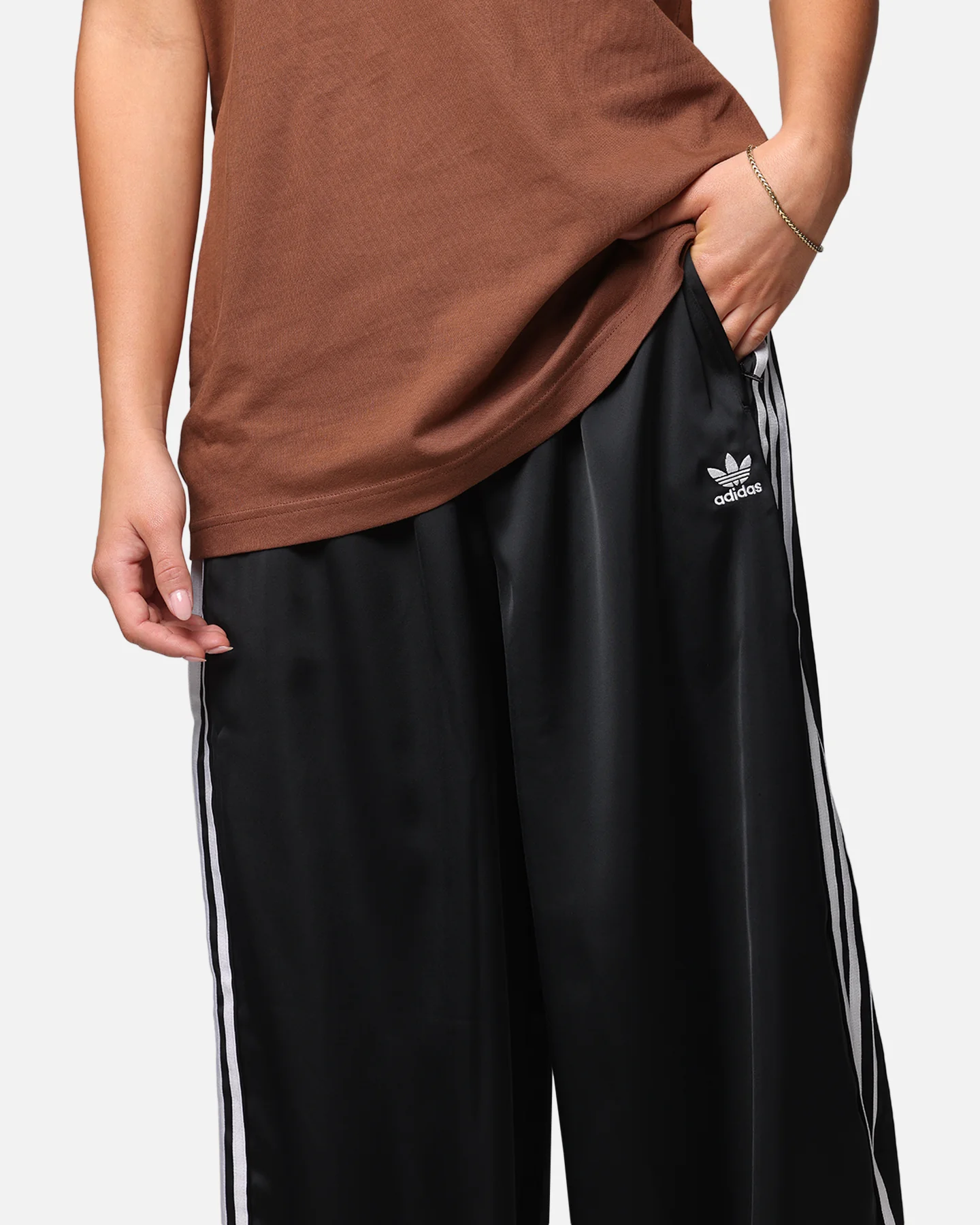 Adidas Women's Satin Wide Leg Pants Black - Image 3