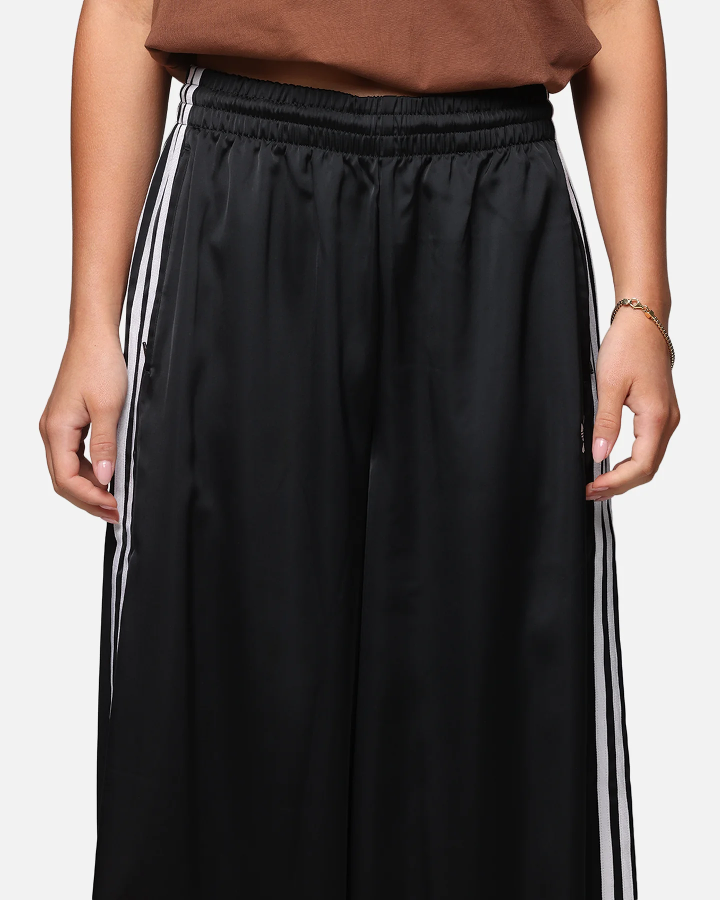 Adidas Women's Satin Wide Leg Pants Black - Image 7