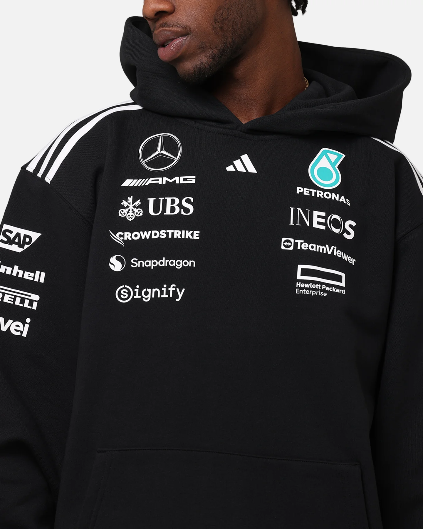 adidas x Mercedes-AMG PETRONAS Formula One F1 2025 Team Hoodie Black/White - Image 7