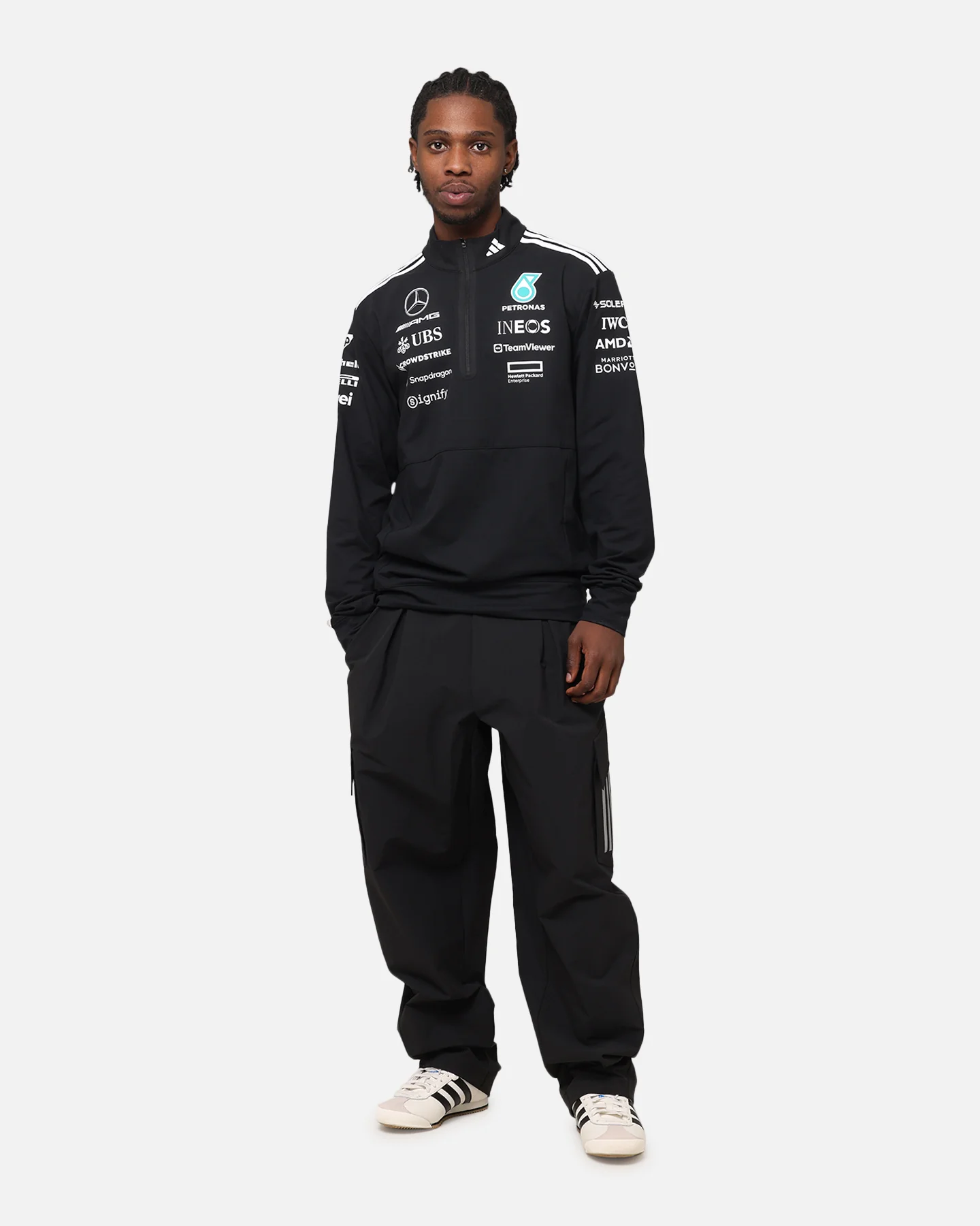 adidas x Mercedes-AMG PETRONAS Formula One F1 2025 Team Quarter Zip Jacket Black/White - Image 3