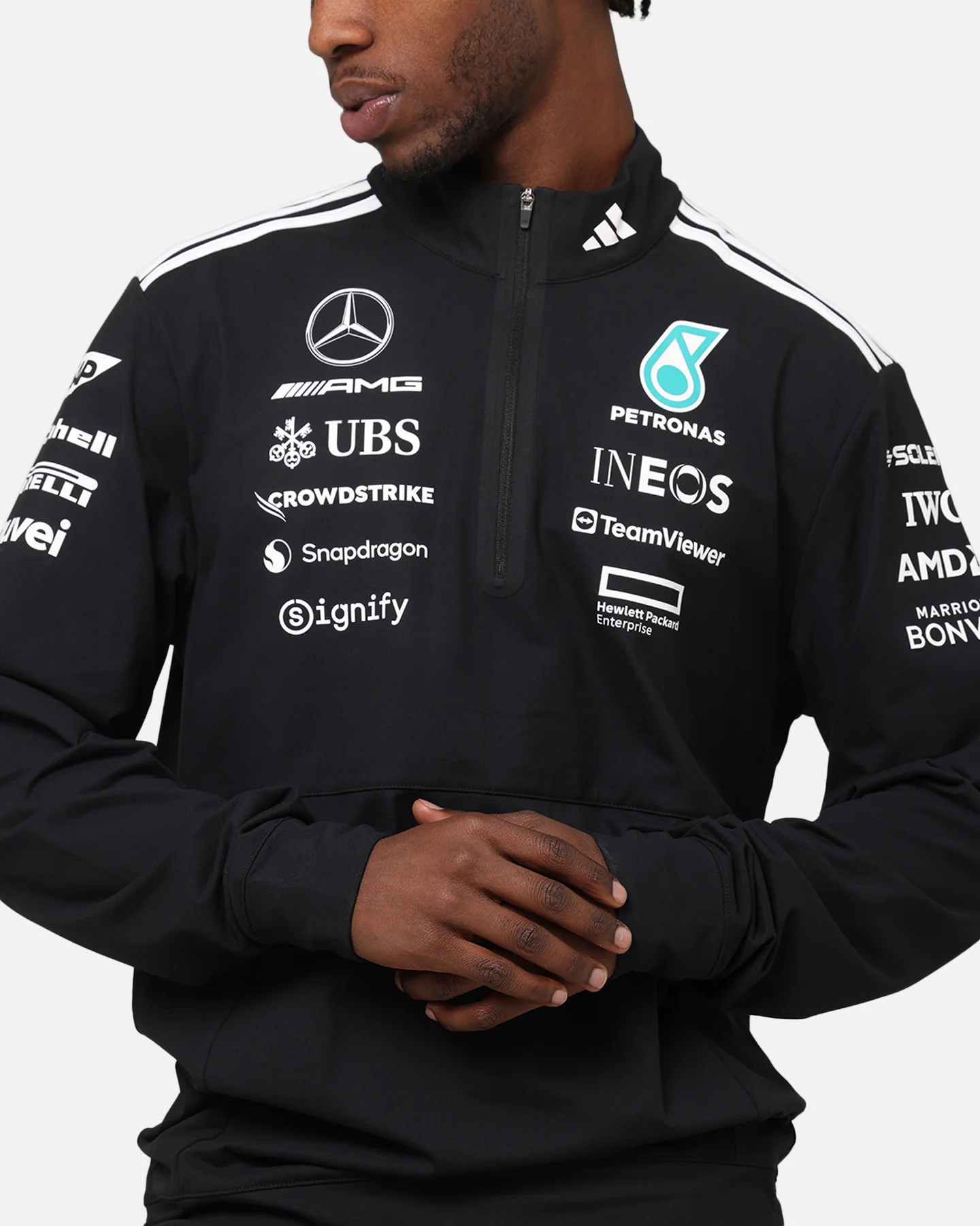 adidas x Mercedes-AMG PETRONAS Formula One F1 2025 Team Quarter Zip Jacket Black/White - Image 7
