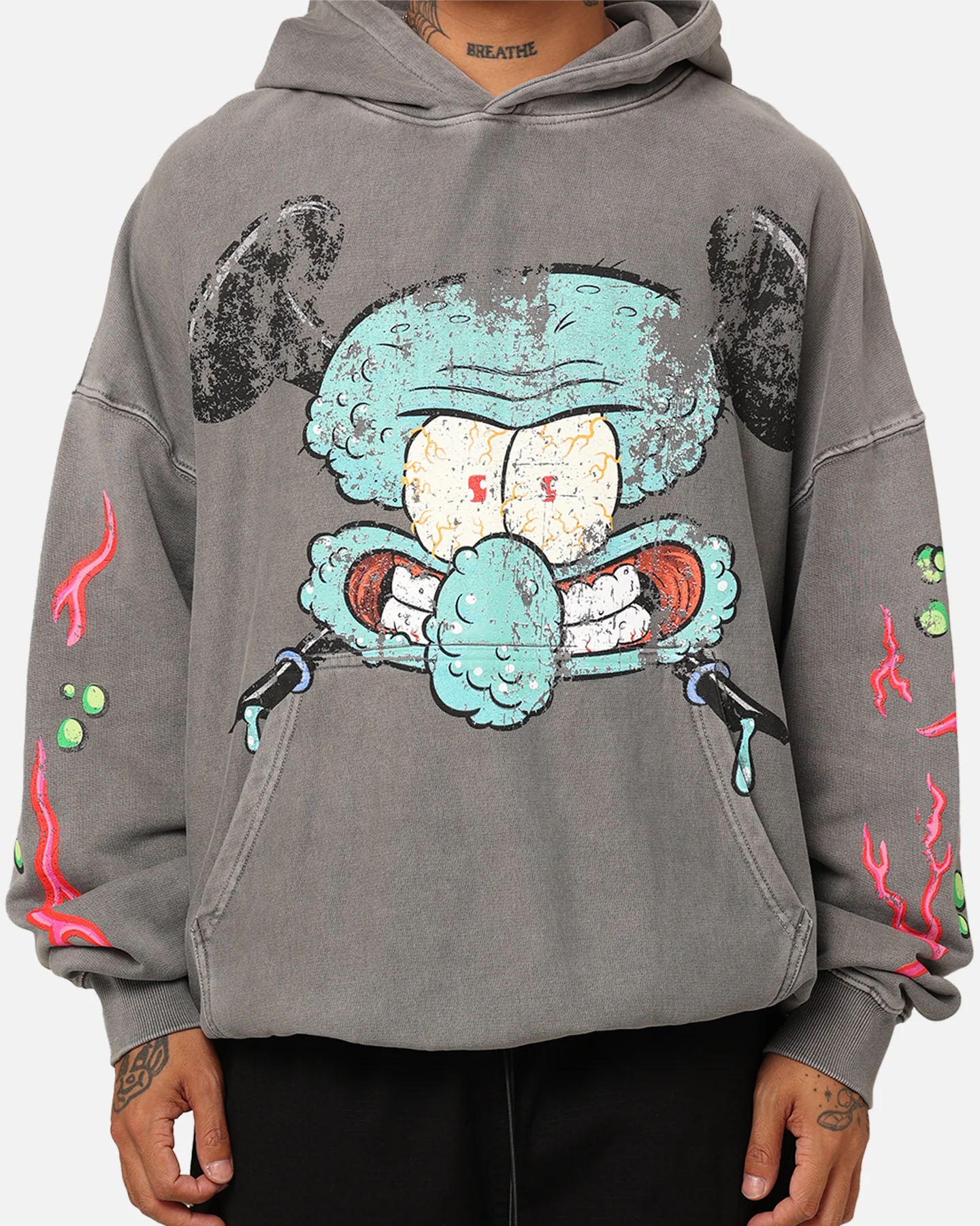 American Thrift X Spongebob Squarepants Squidward Hoodie Washed Charcoal - Image 3