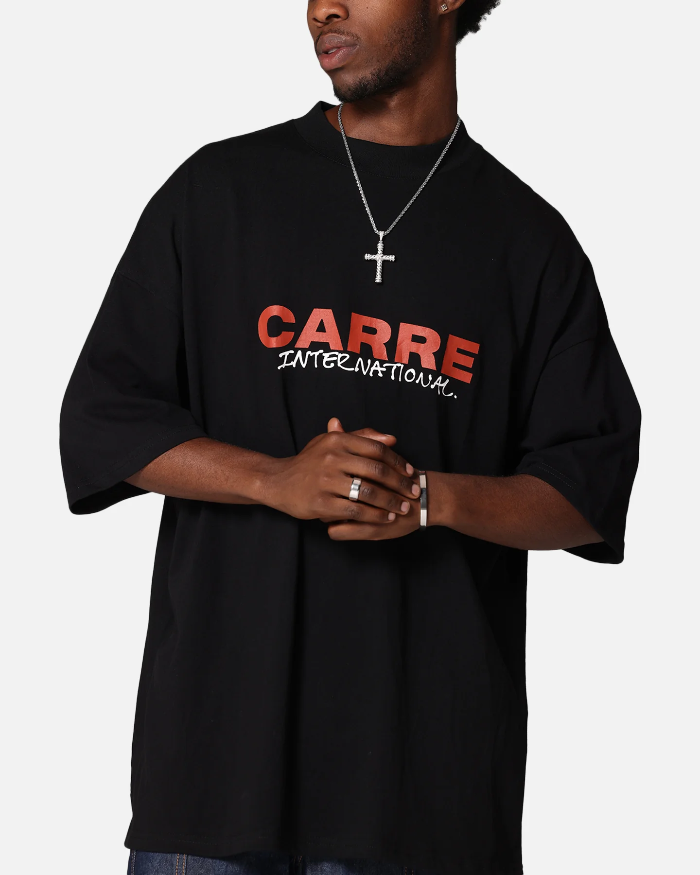 Carre Handdrawn Mock Neck T-Shirt Black - Image 7