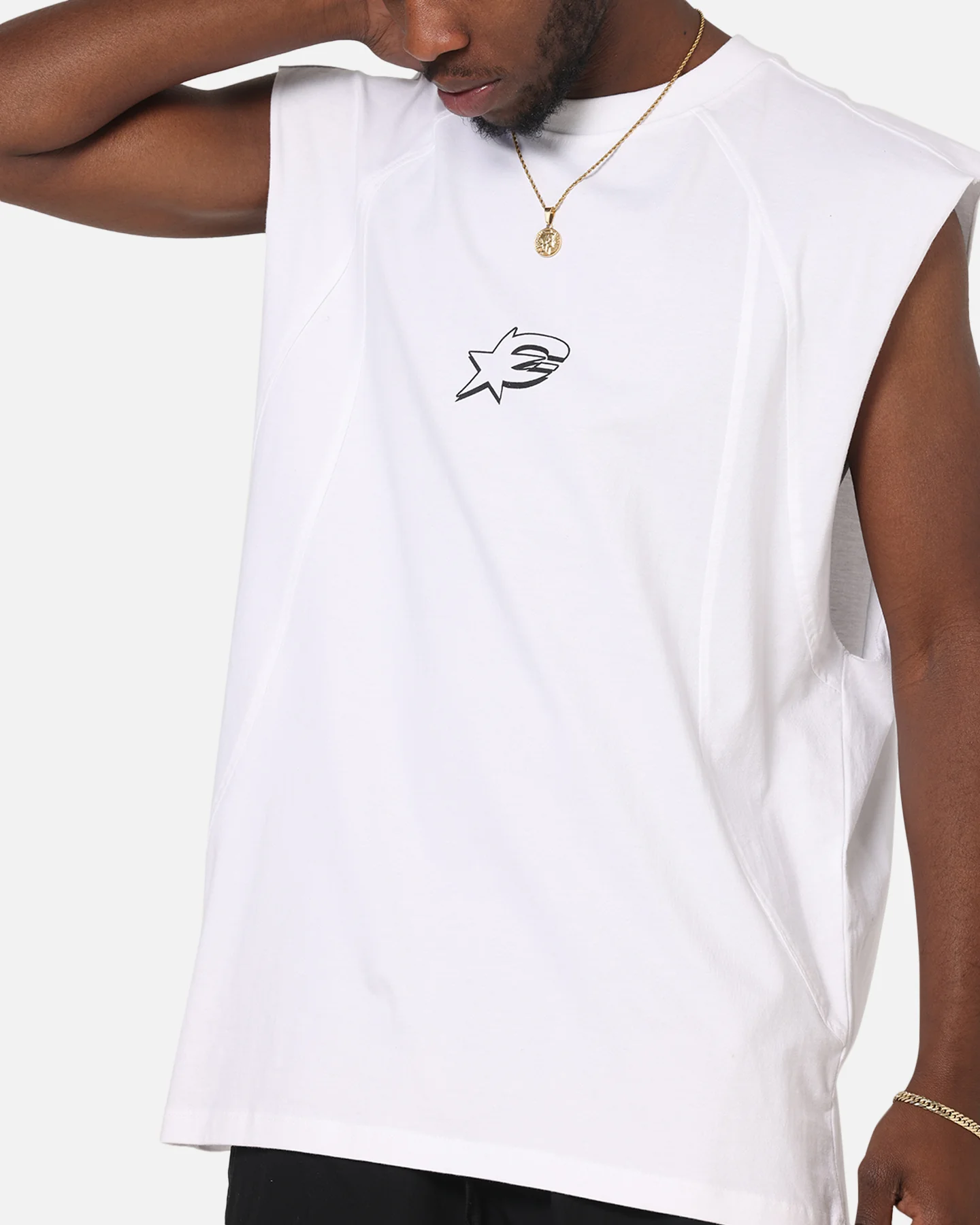 Carre Panelled Muscle T-Shirt White - Image 7
