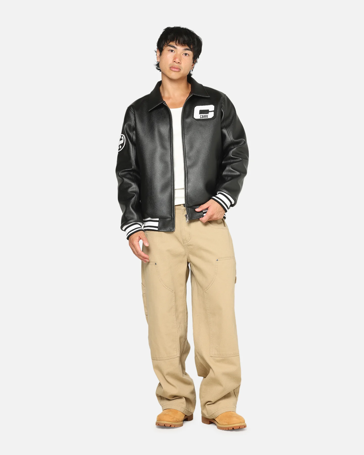 Carre Vegan Leather Varsity Jacket Black/White - Image 2