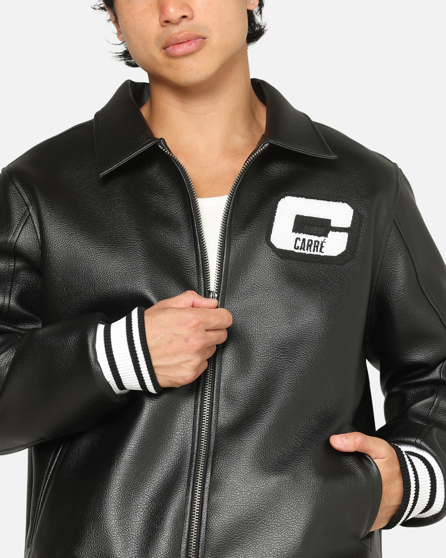 Carre Vegan Leather Varsity Jacket Black/White - Image 6