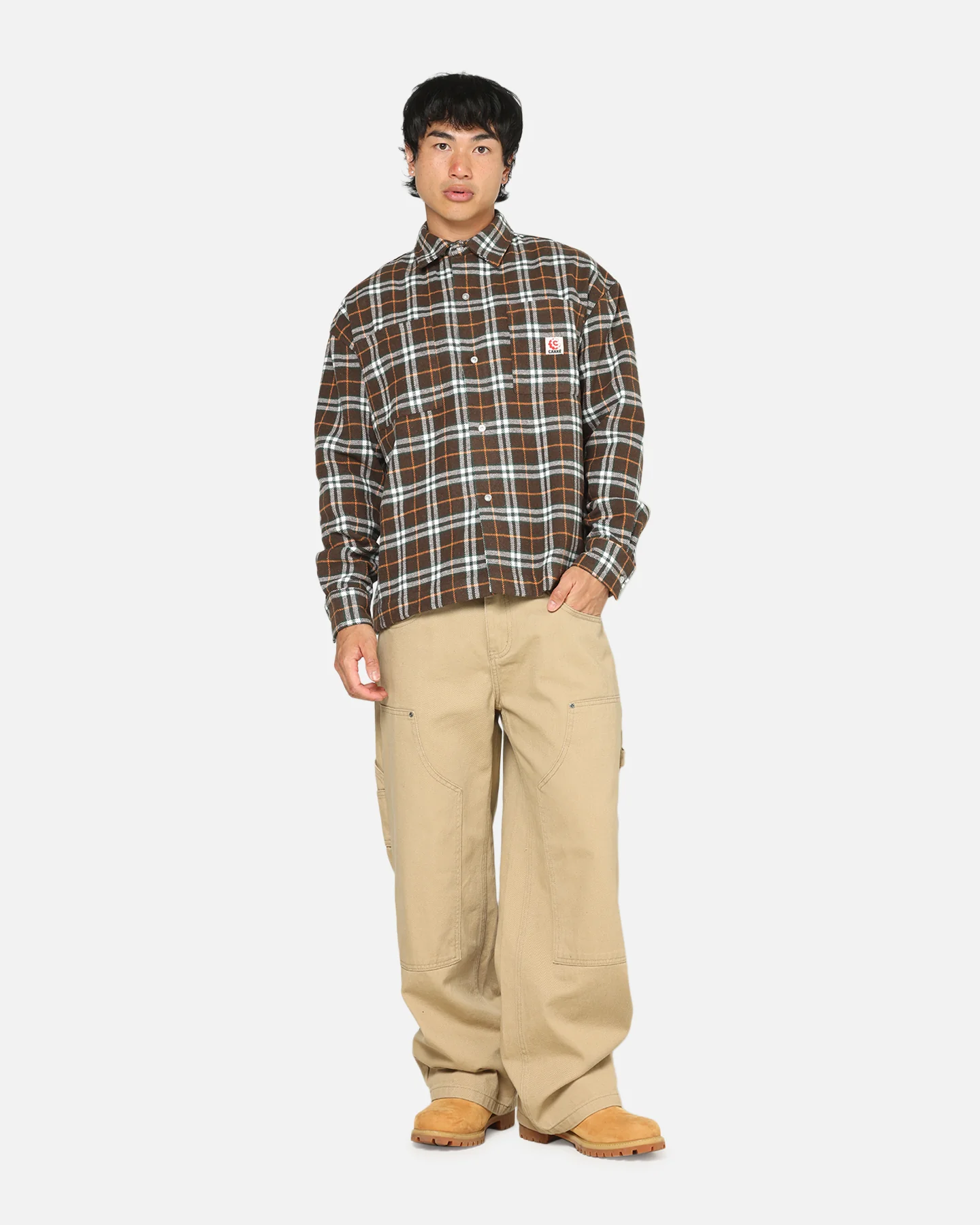 Carre Workwear Long Sleeve Button Up Shirt Brown-Plaid - Image 2