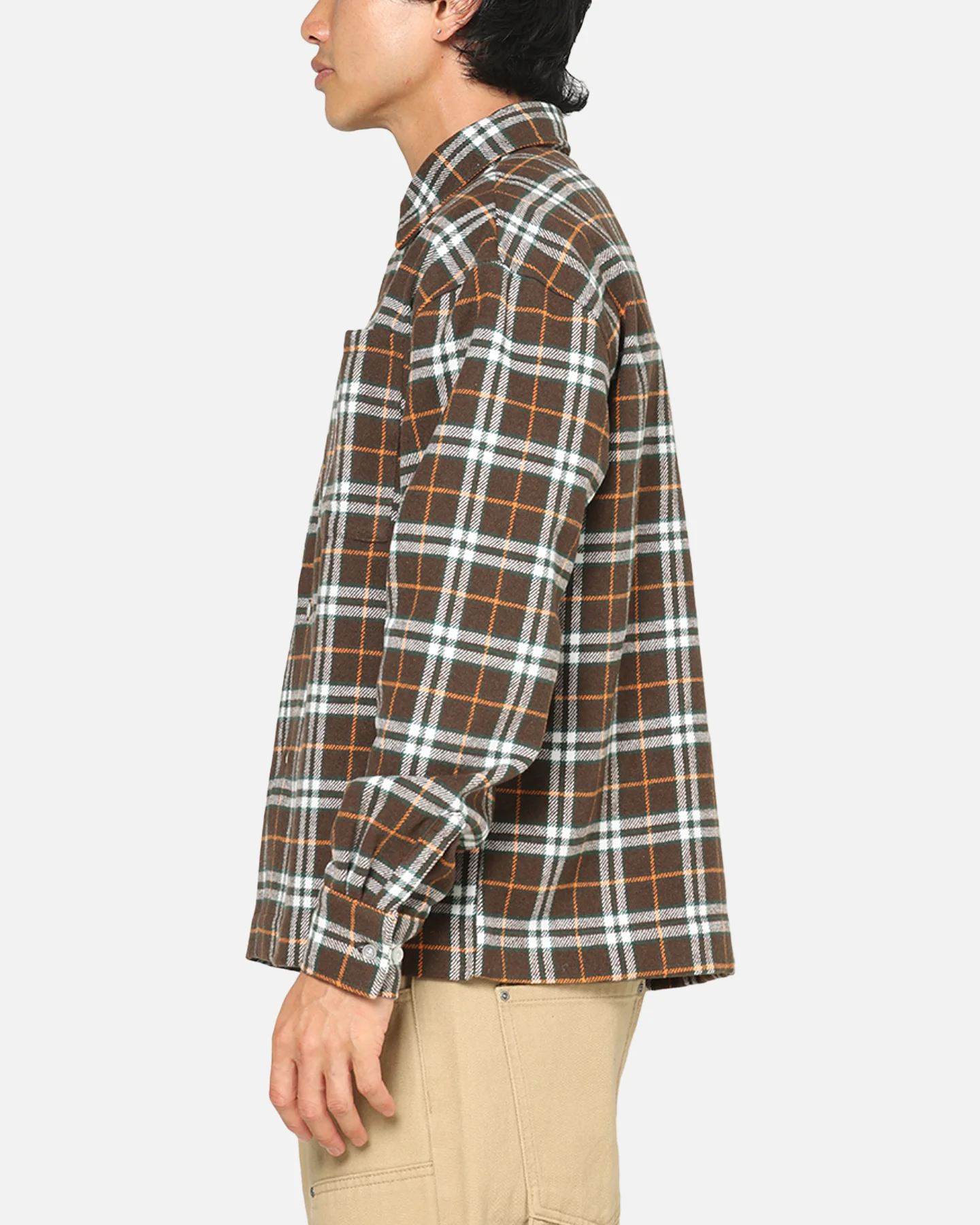 Carre Workwear Long Sleeve Button Up Shirt Brown-Plaid - Image 5