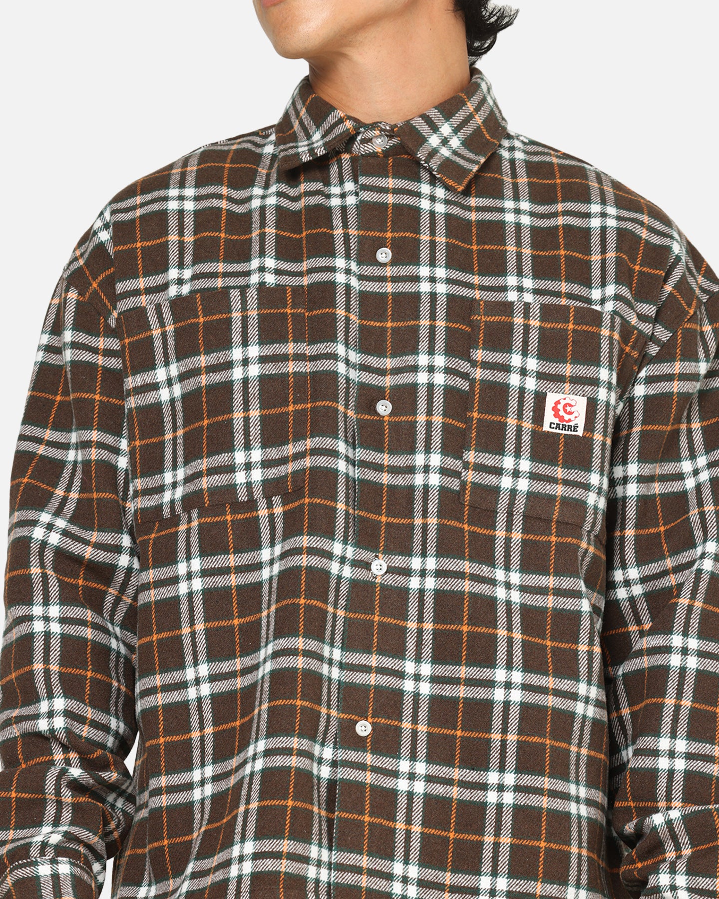 Carre Workwear Long Sleeve Button Up Shirt Brown-Plaid - Image 6