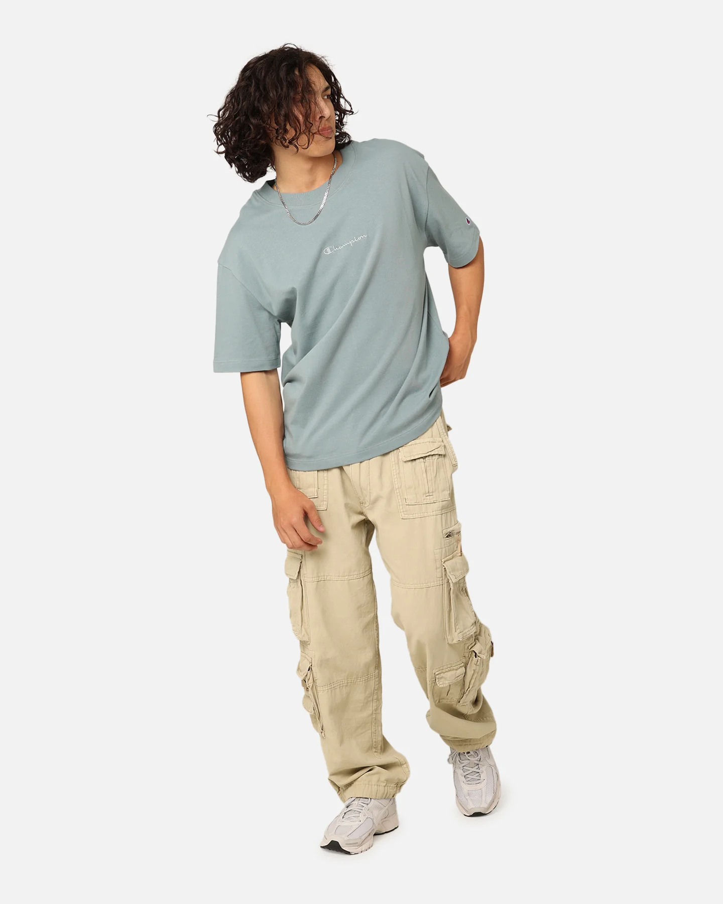 Champion Heritage New Script T-Shirt Sage Shimmer Green - Image 2