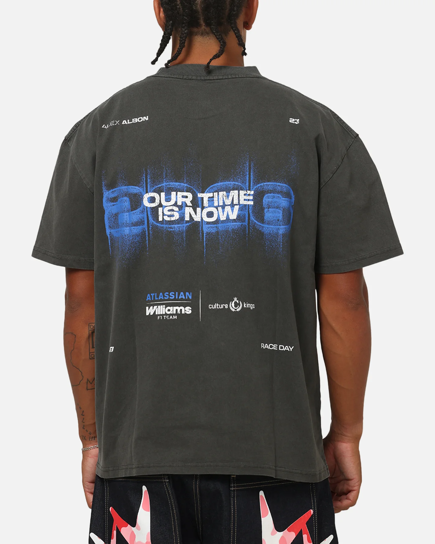 Culture Kings X Atlassian Williams F1 Team Alex Albon Heavy T-Shirt Black Acidwash - Image 2