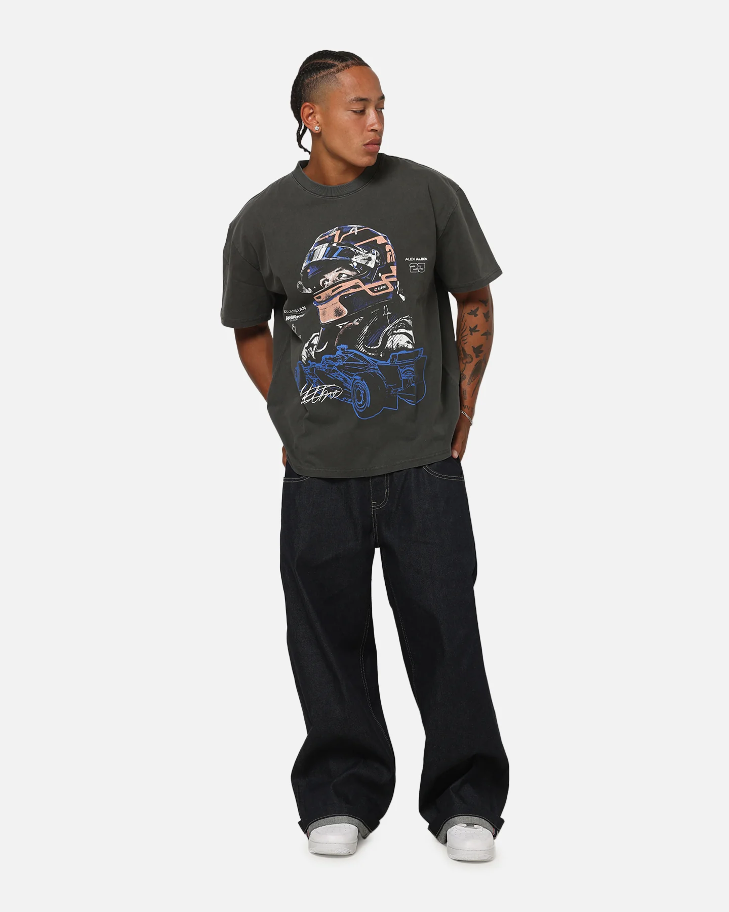 Culture Kings X Atlassian Williams F1 Team Alex Albon Heavy T-Shirt Black Acidwash - Image 3
