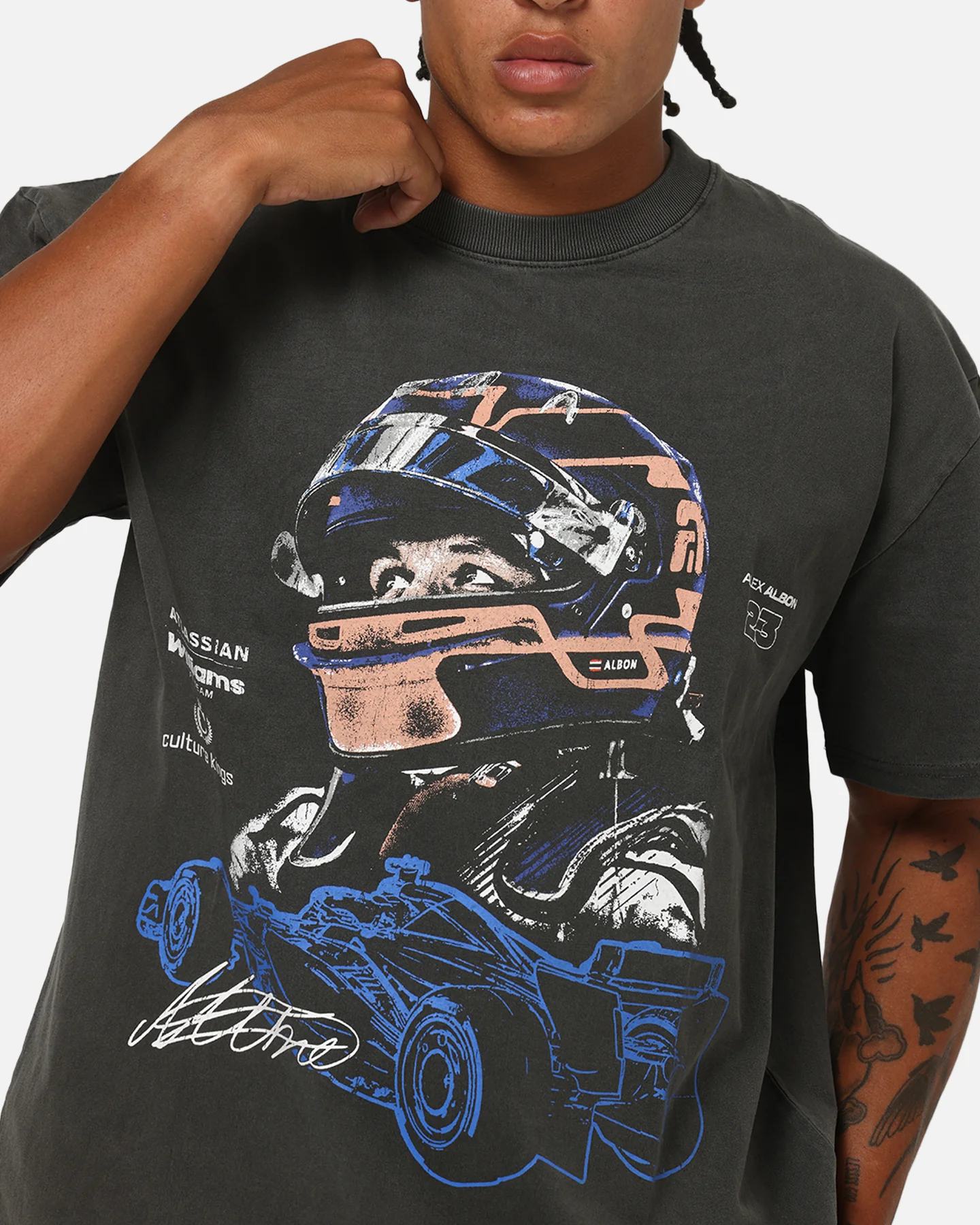 Culture Kings X Atlassian Williams F1 Team Alex Albon Heavy T-Shirt Black Acidwash - Image 7