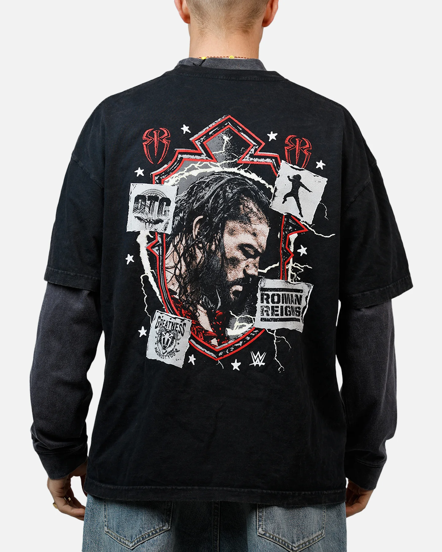 Culture Kings X WWE Roman Reigns Wrestlemania XLI Vintage T-Shirt Black Acidwash - Image 2