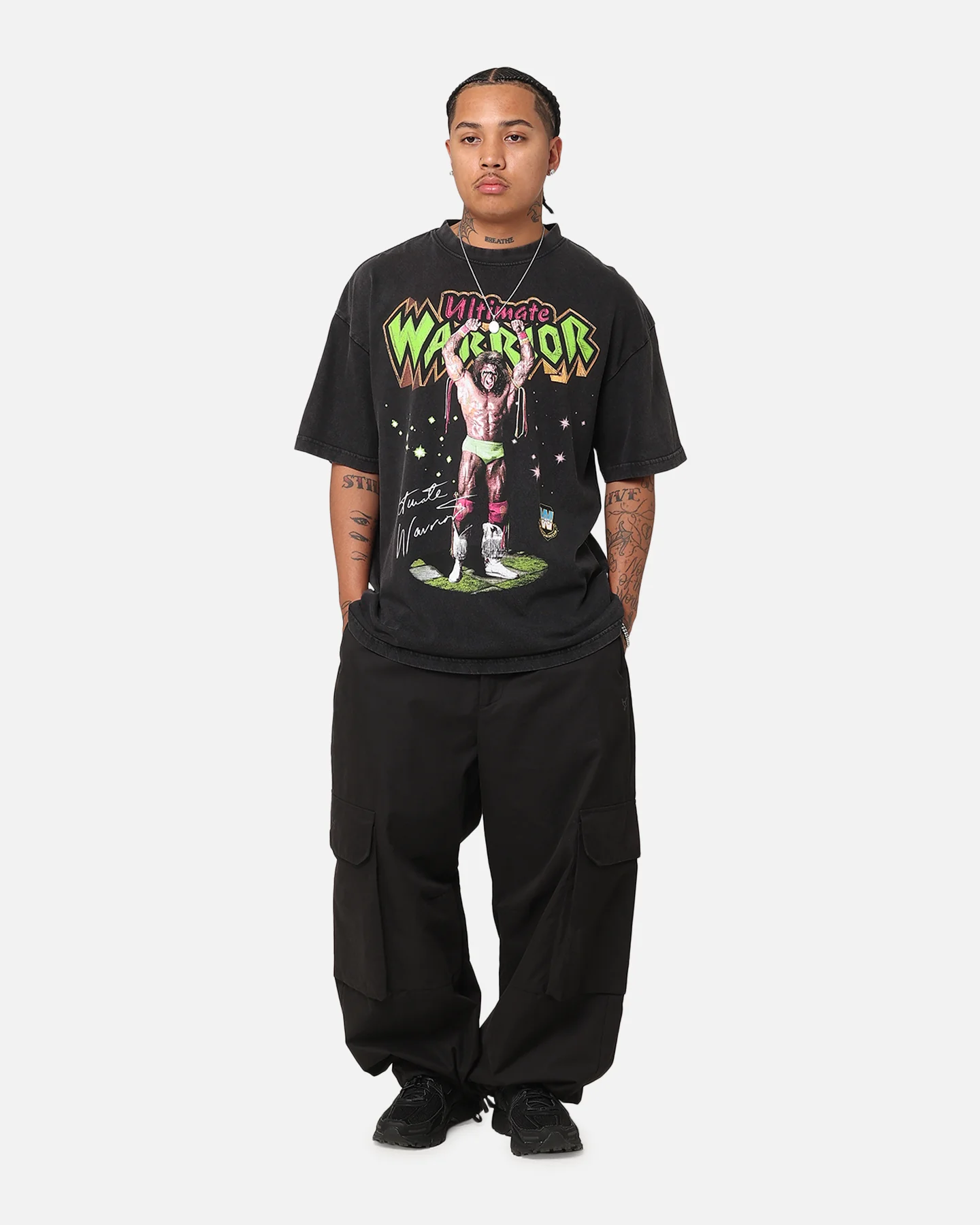 Culture Kings X WWE Ultimate Warrior Vintage T-Shirt Black Acidwash - Image 2