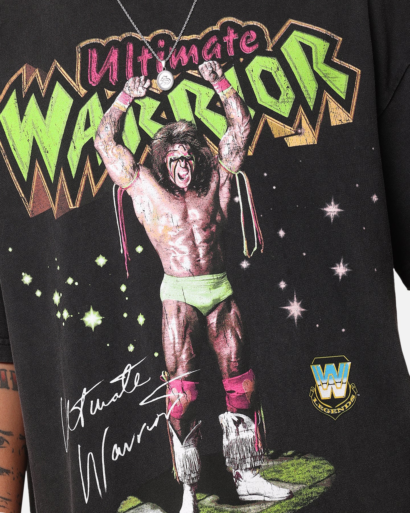 Culture Kings X WWE Ultimate Warrior Vintage T-Shirt Black Acidwash - Image 6