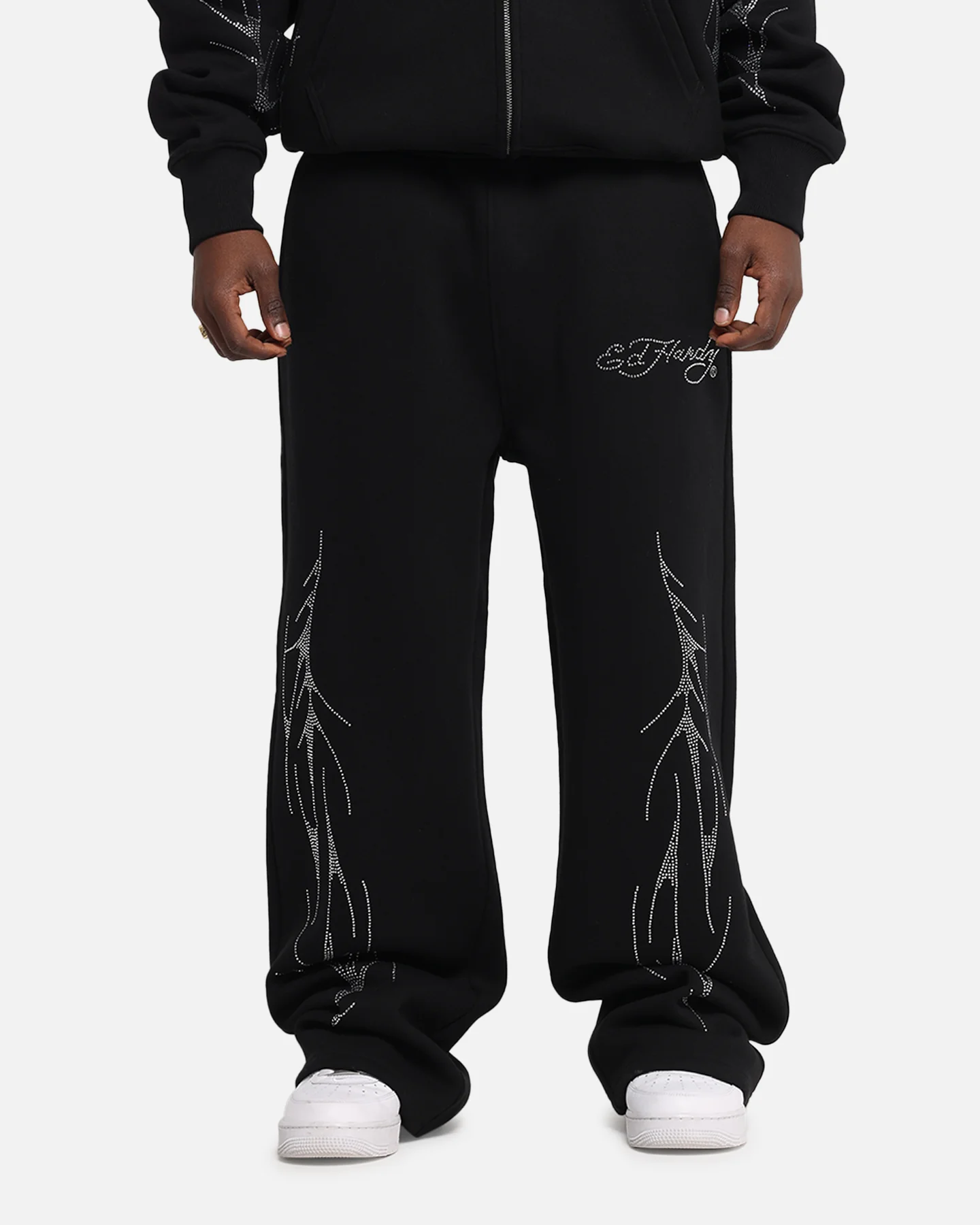 Ed Hardy Cyber Rhinestone Track Pants Black