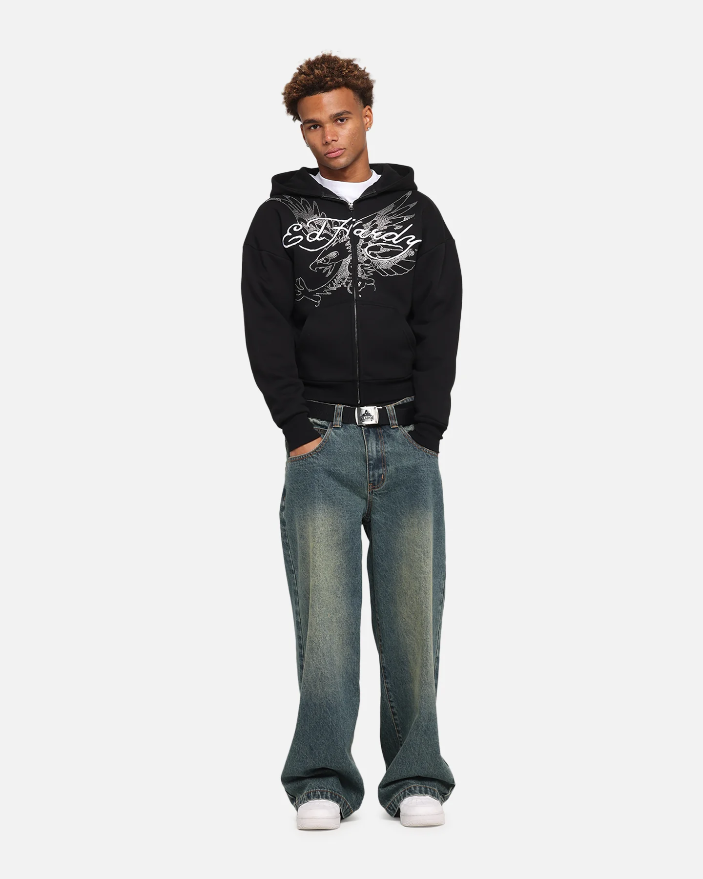 Ed Hardy Eagle Rhinestone Zip Hoodie Black - Image 2