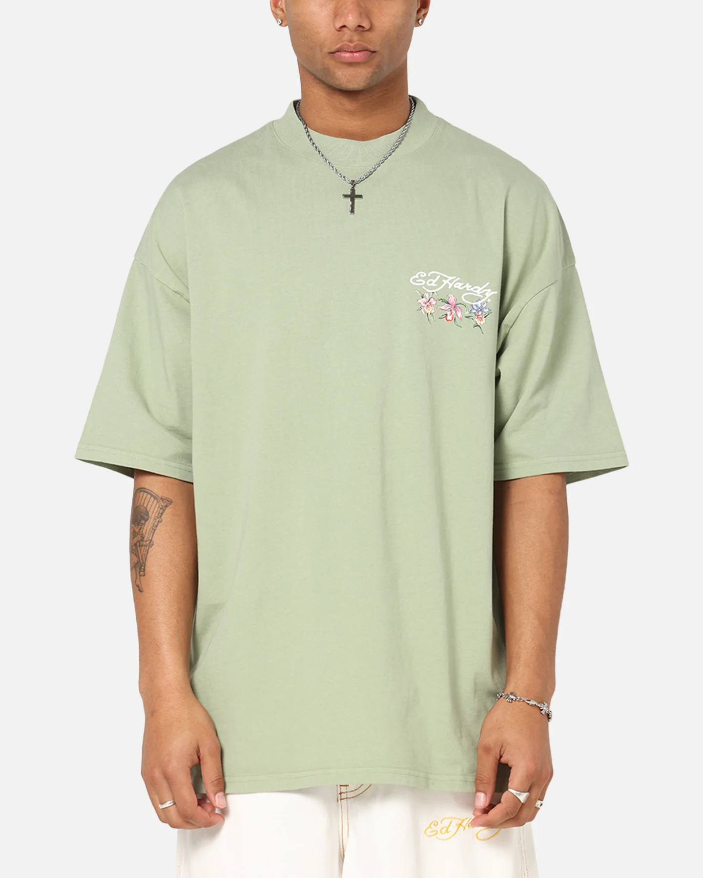 Ed Hardy Flowers T-Shirt Sage - Image 2
