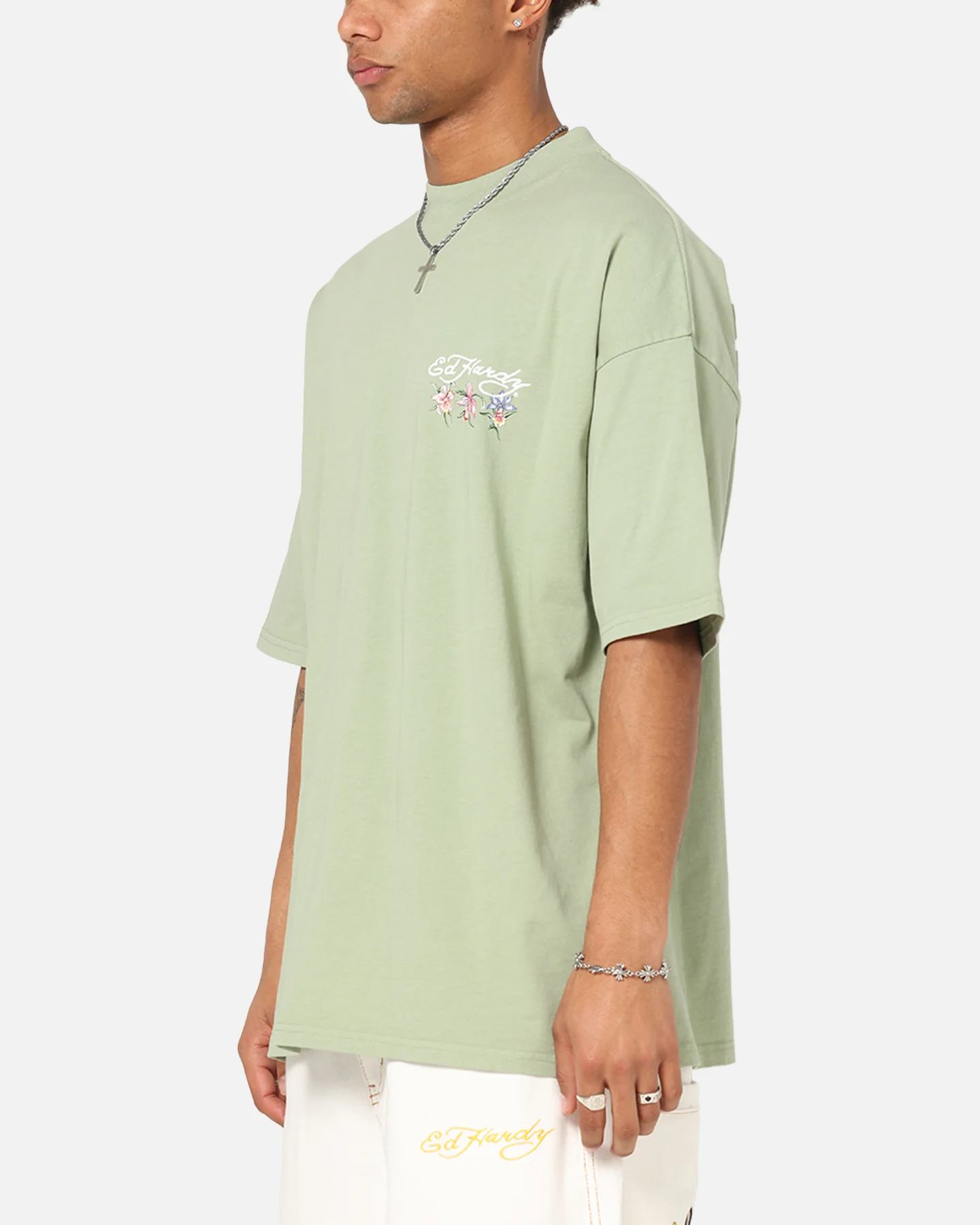 Ed Hardy Flowers T-Shirt Sage - Image 6