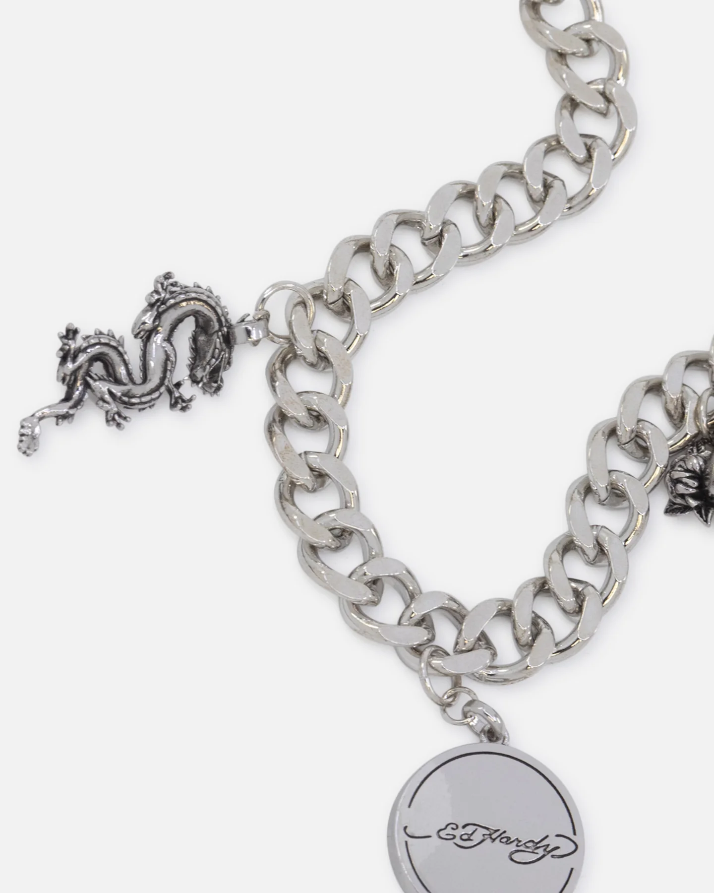 Ed Hardy Multi Charm Cuban Chain Necklace Silver - Image 3