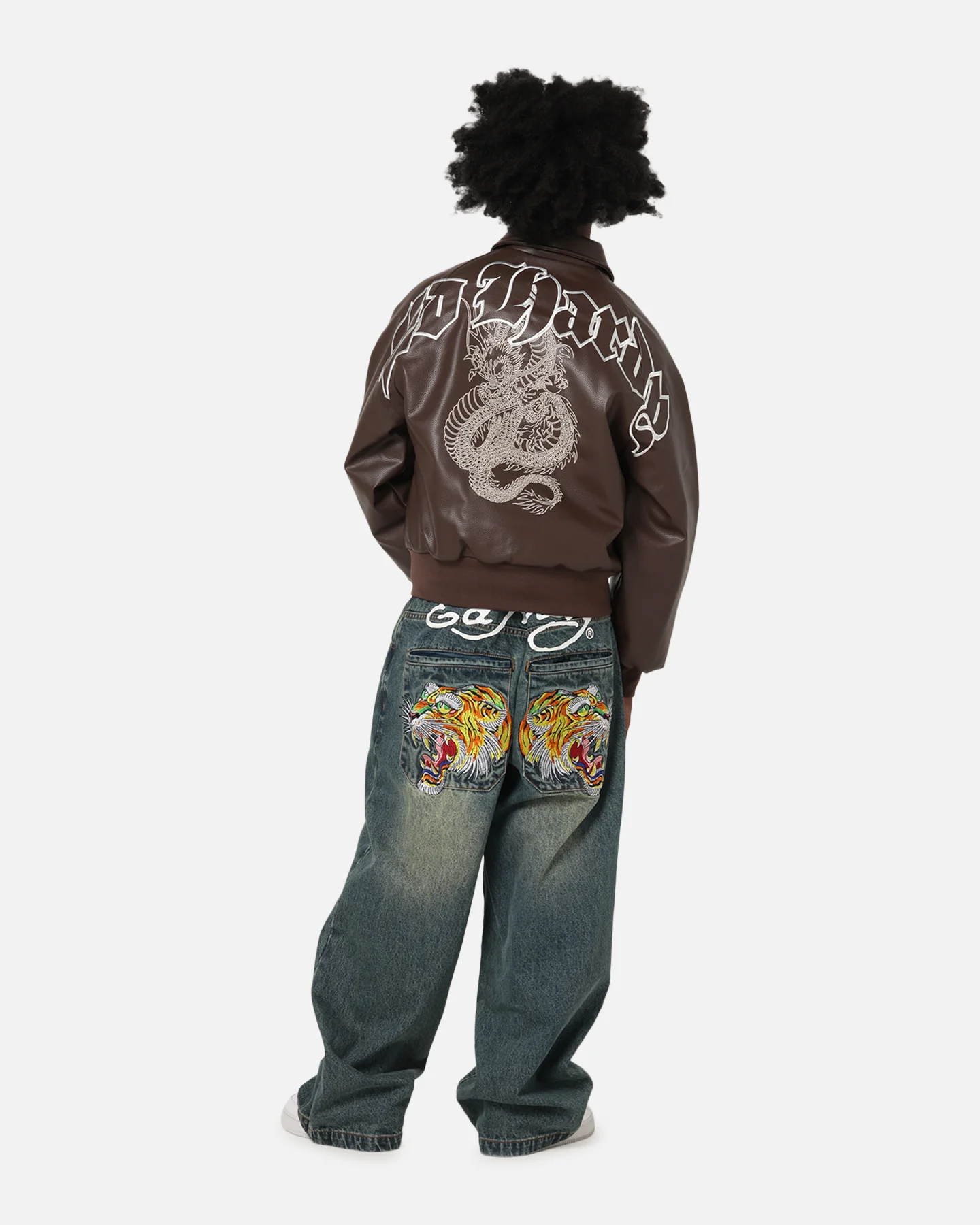 Ed Hardy Shinjuku Leather Jacket Brown - Image 3