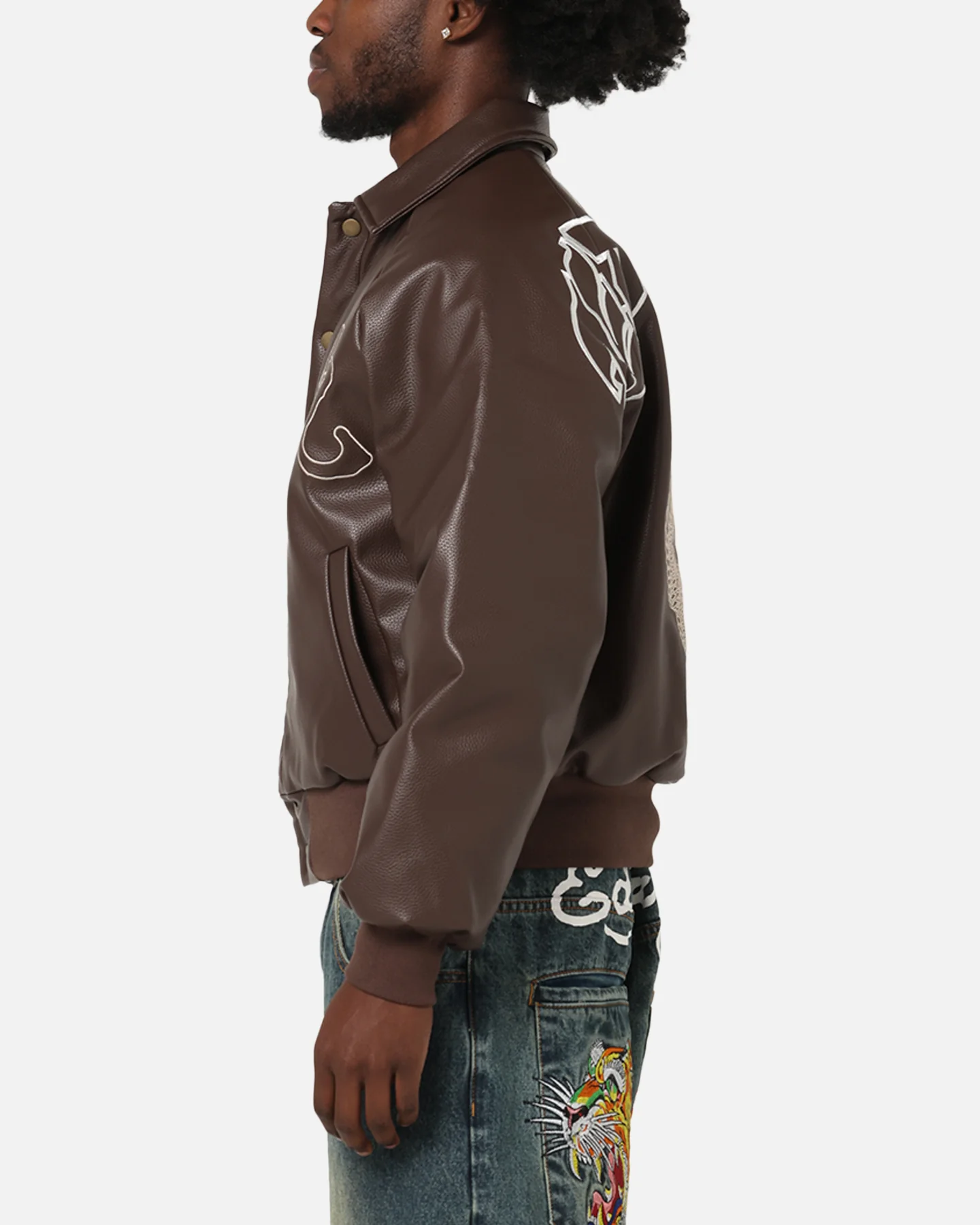 Ed Hardy Shinjuku Leather Jacket Brown - Image 7