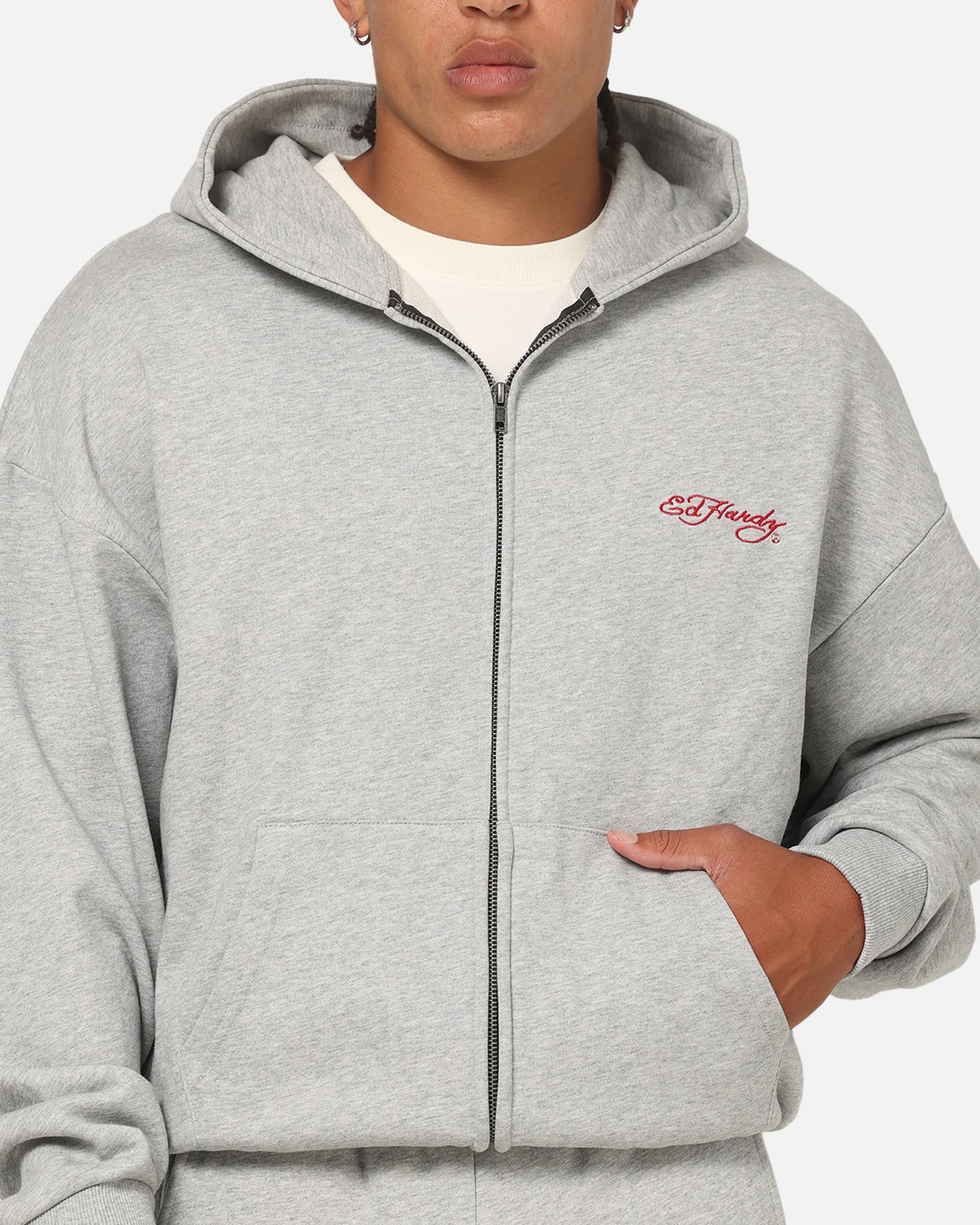 Ed Hardy Signature Hoodie Grey Marle - Image 8