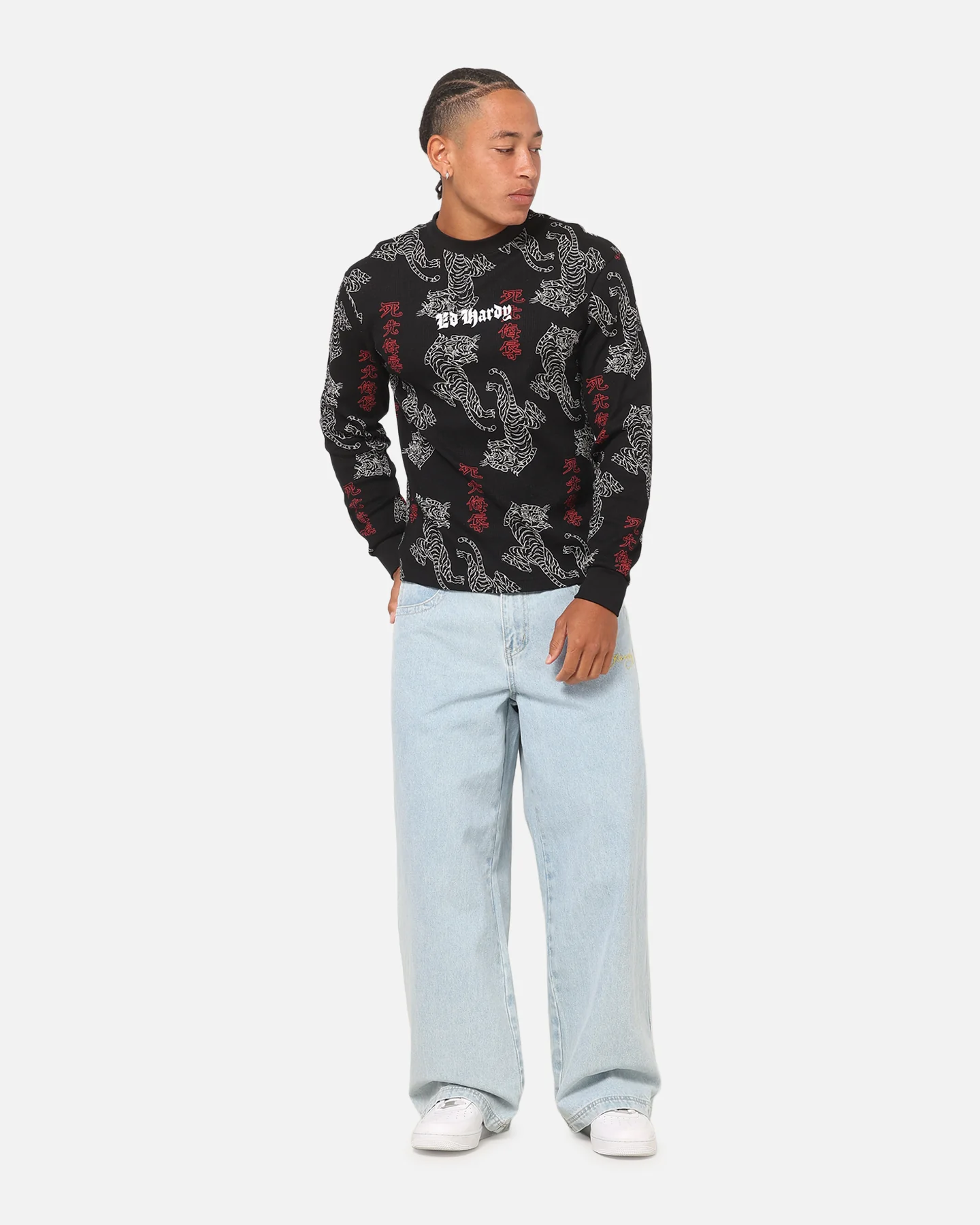 Ed Hardy Tiger Waffle Long Sleeve T-Shirt Black - Image 2