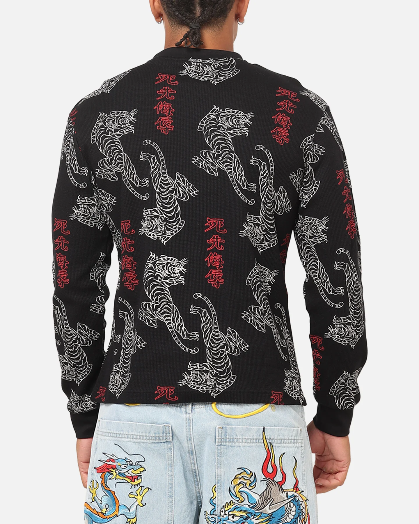 Ed Hardy Tiger Waffle Long Sleeve T-Shirt Black - Image 3