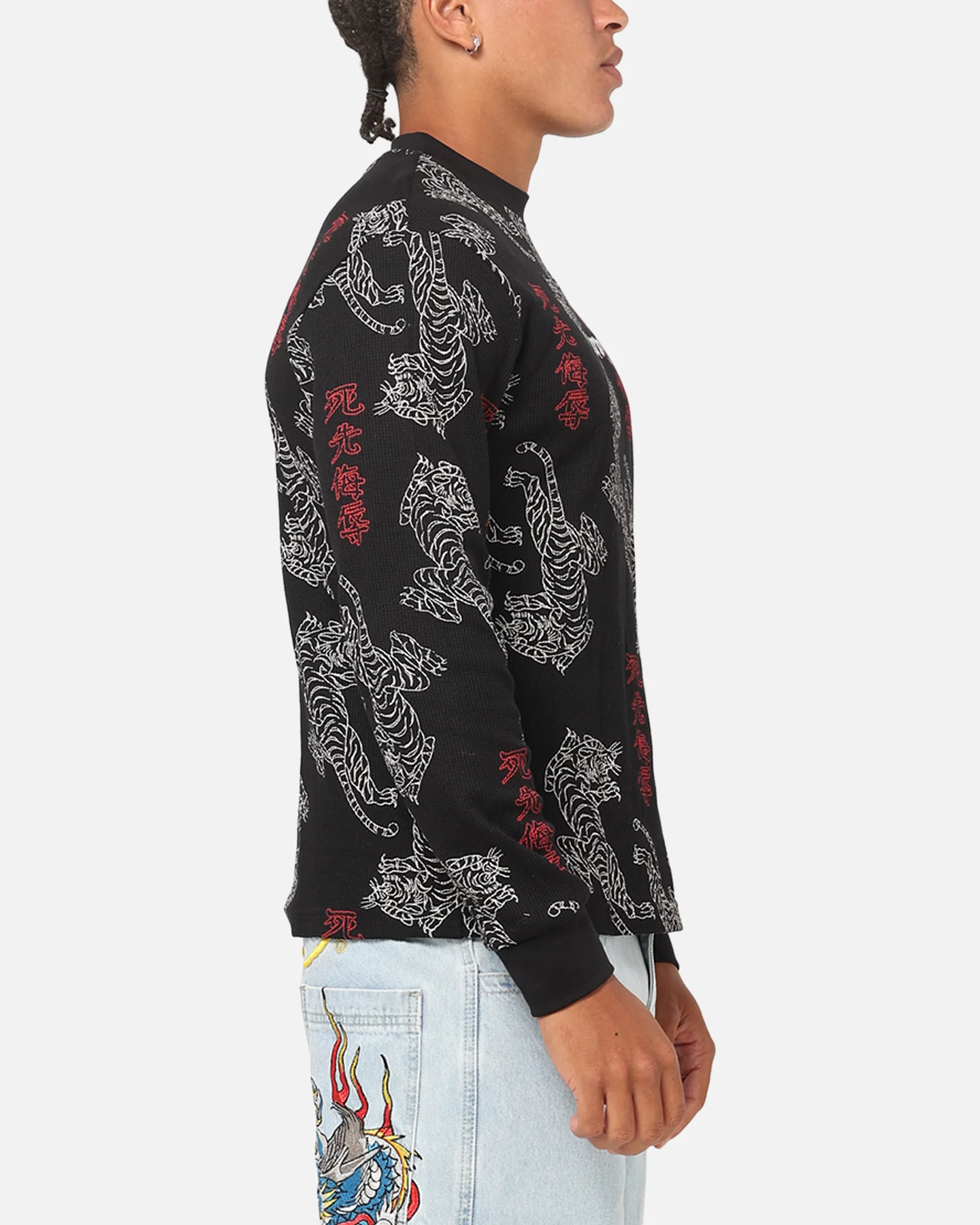 Ed Hardy Tiger Waffle Long Sleeve T-Shirt Black - Image 4