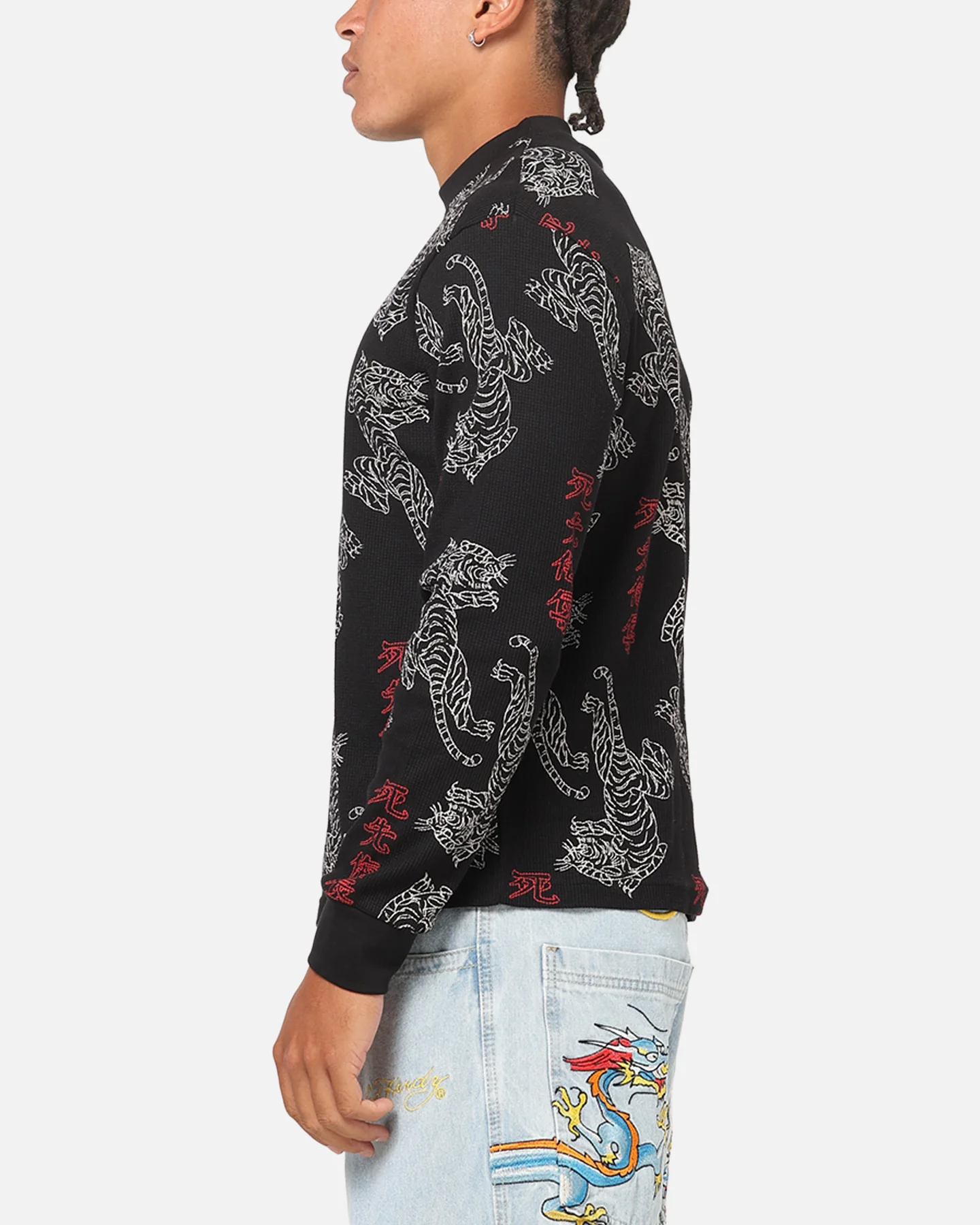 Ed Hardy Tiger Waffle Long Sleeve T-Shirt Black - Image 5