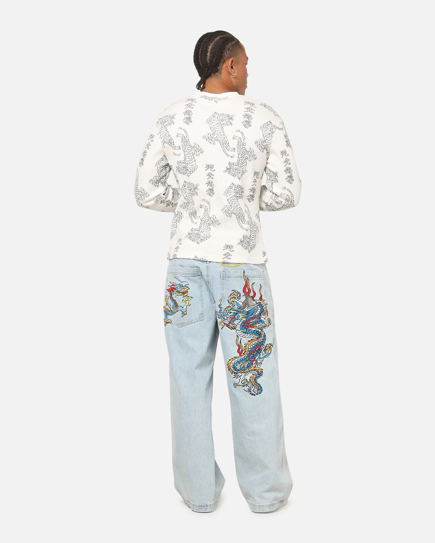 Ed Hardy Tiger Waffle Long Sleeve T-Shirt Off White - Image 4