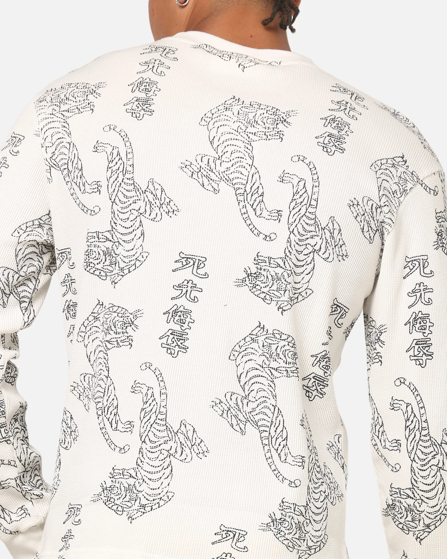 Ed Hardy Tiger Waffle Long Sleeve T-Shirt Off White - Image 8