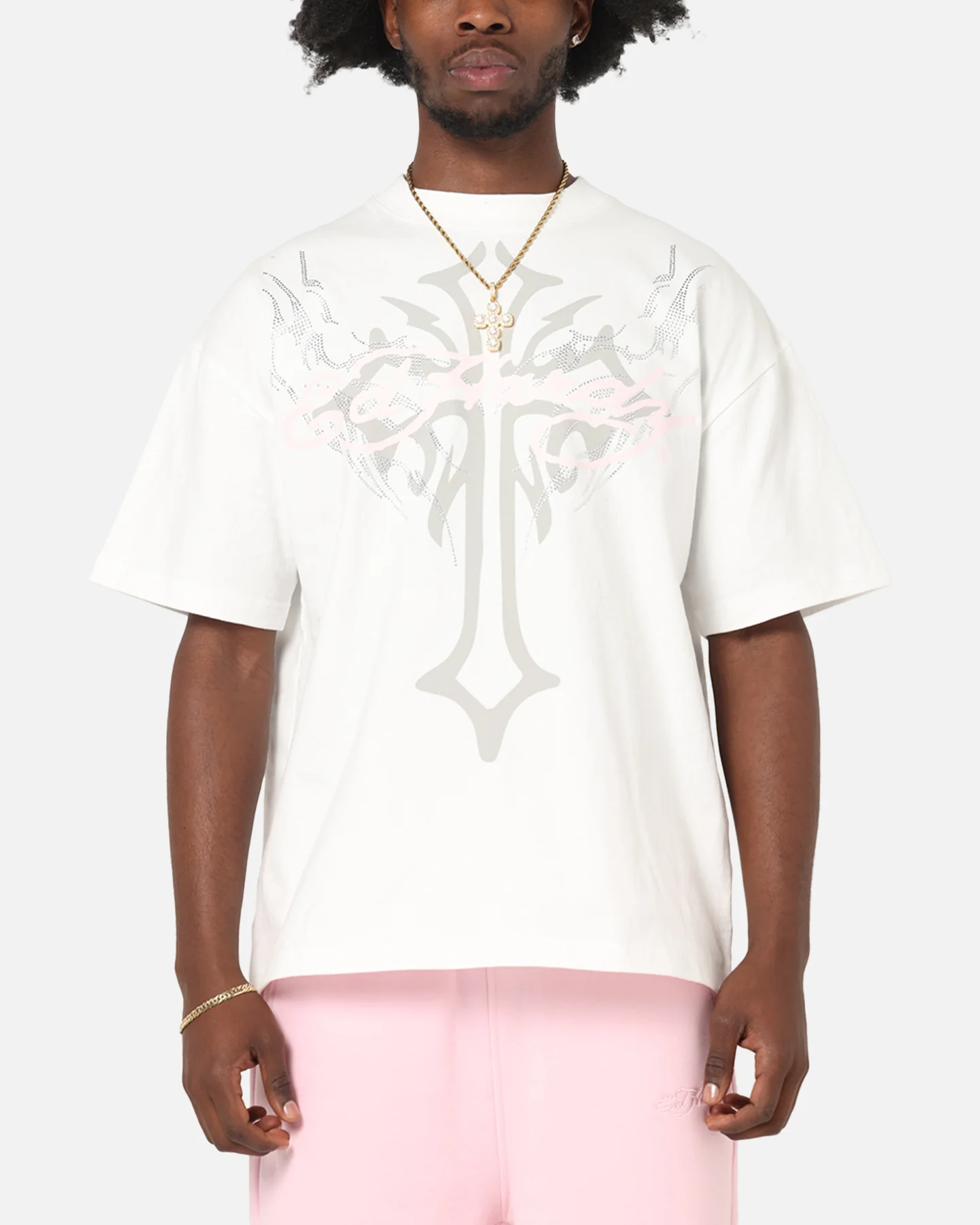 Ed Hardy Trinity Rhinestone T-Shirt Off White