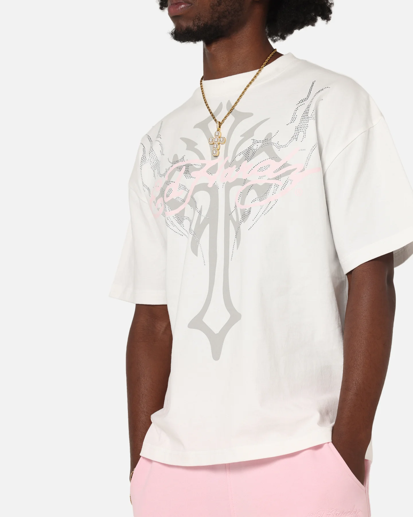 Ed Hardy Trinity Rhinestone T-Shirt Off White - Image 6