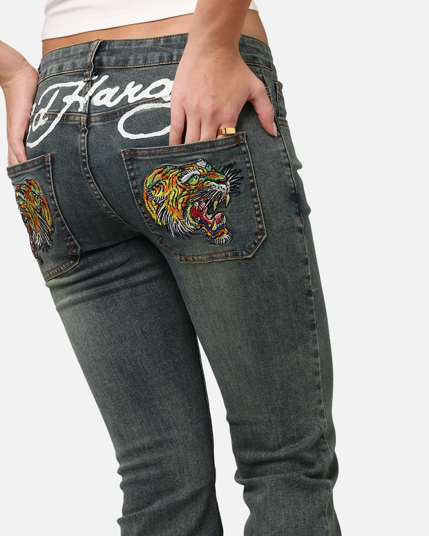 Ed Hardy Women's Tiger Bootcut Jeans Dirty Blue - Image 3