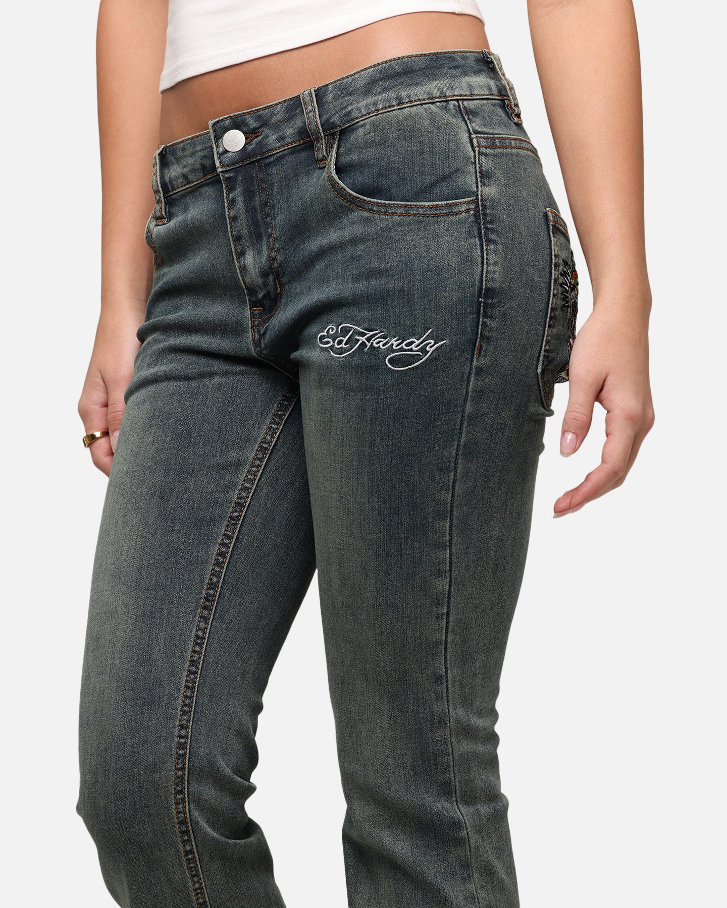 Ed Hardy Women's Tiger Bootcut Jeans Dirty Blue - Image 4